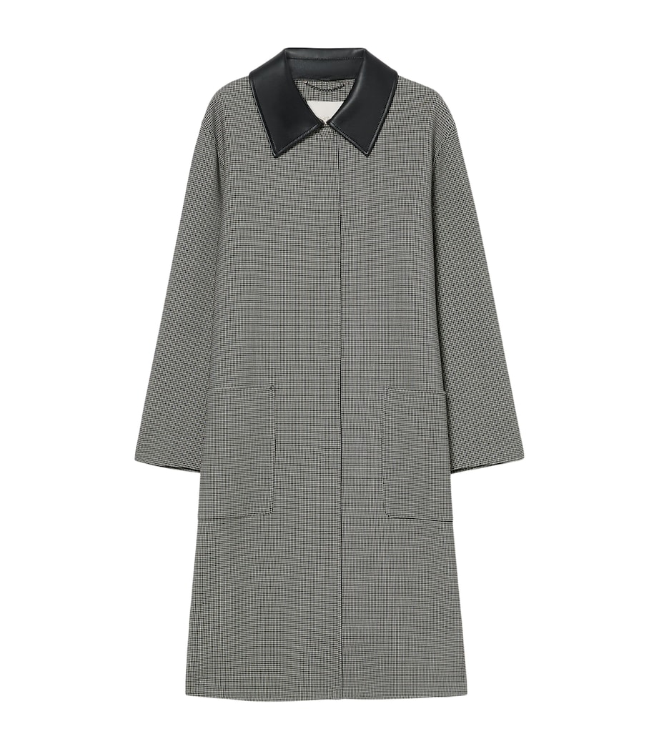 Marina Rinaldi Womens Leather-Collar Houndstooth Coat White Black Image 1