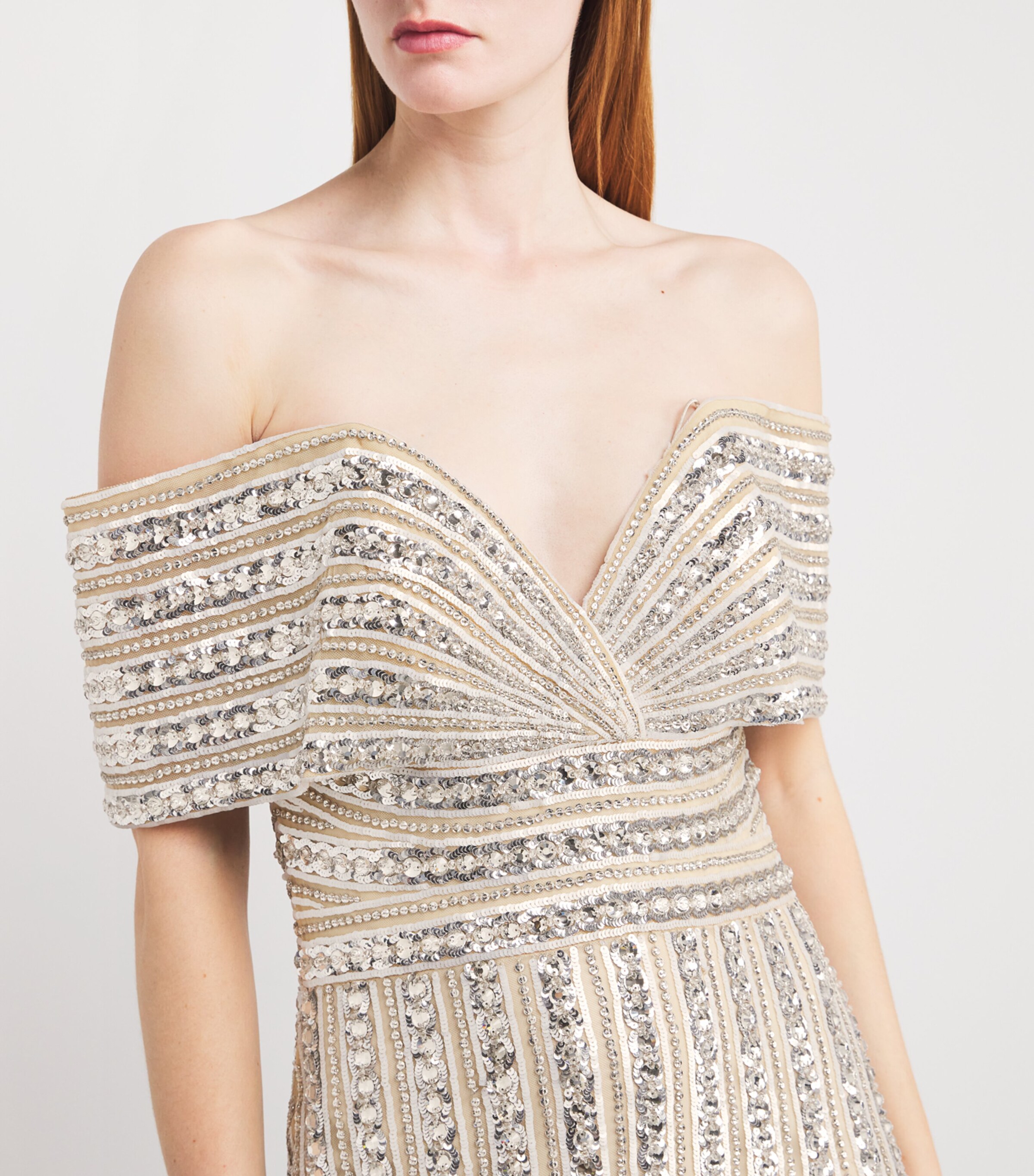Embroidered Tulle Off-The-Shoulder Gown NUDE/MULTI Image 6
