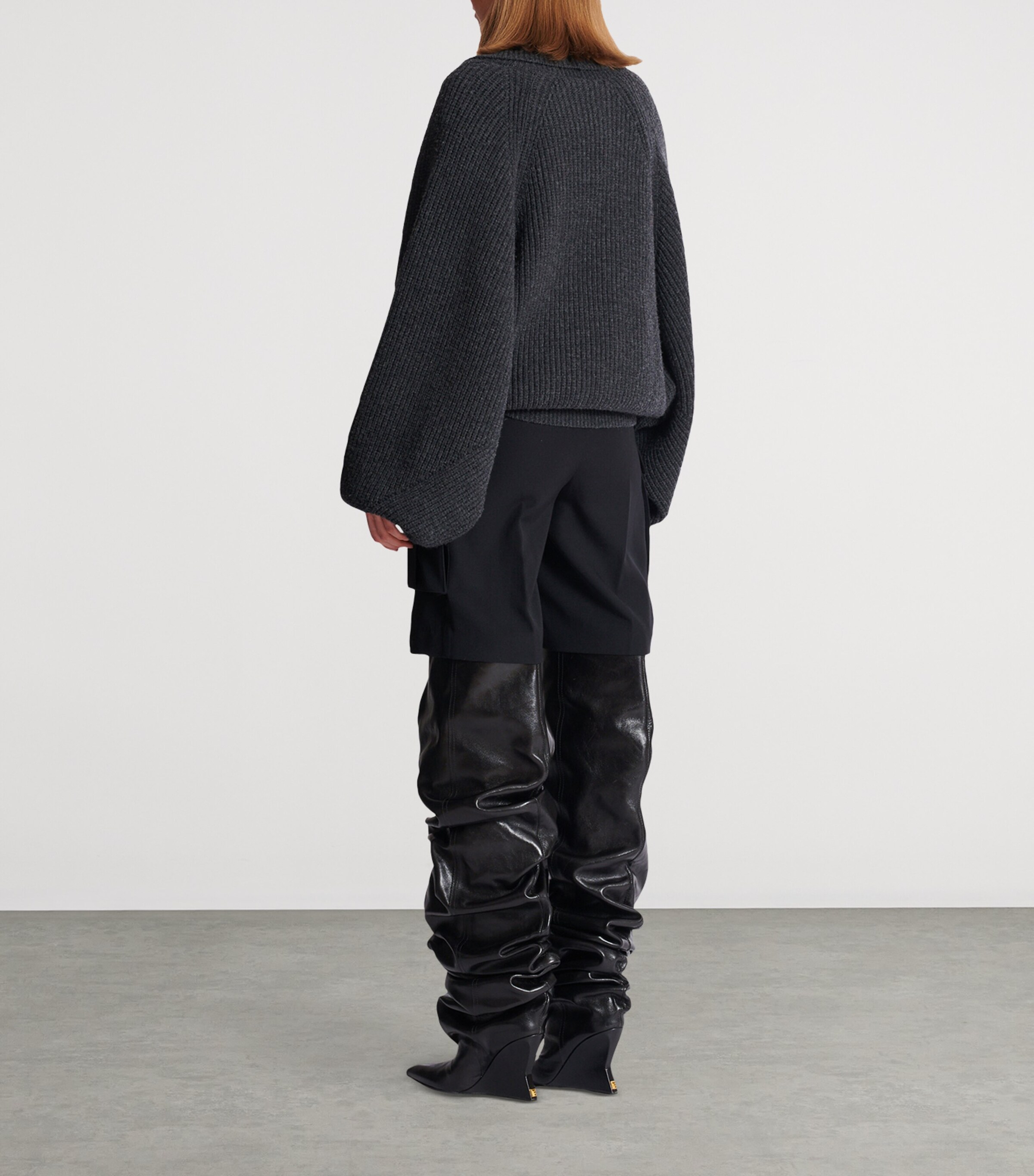 Wool Oversized Wrap Sweater 9DH GRIS CHINE FONCE Image 3