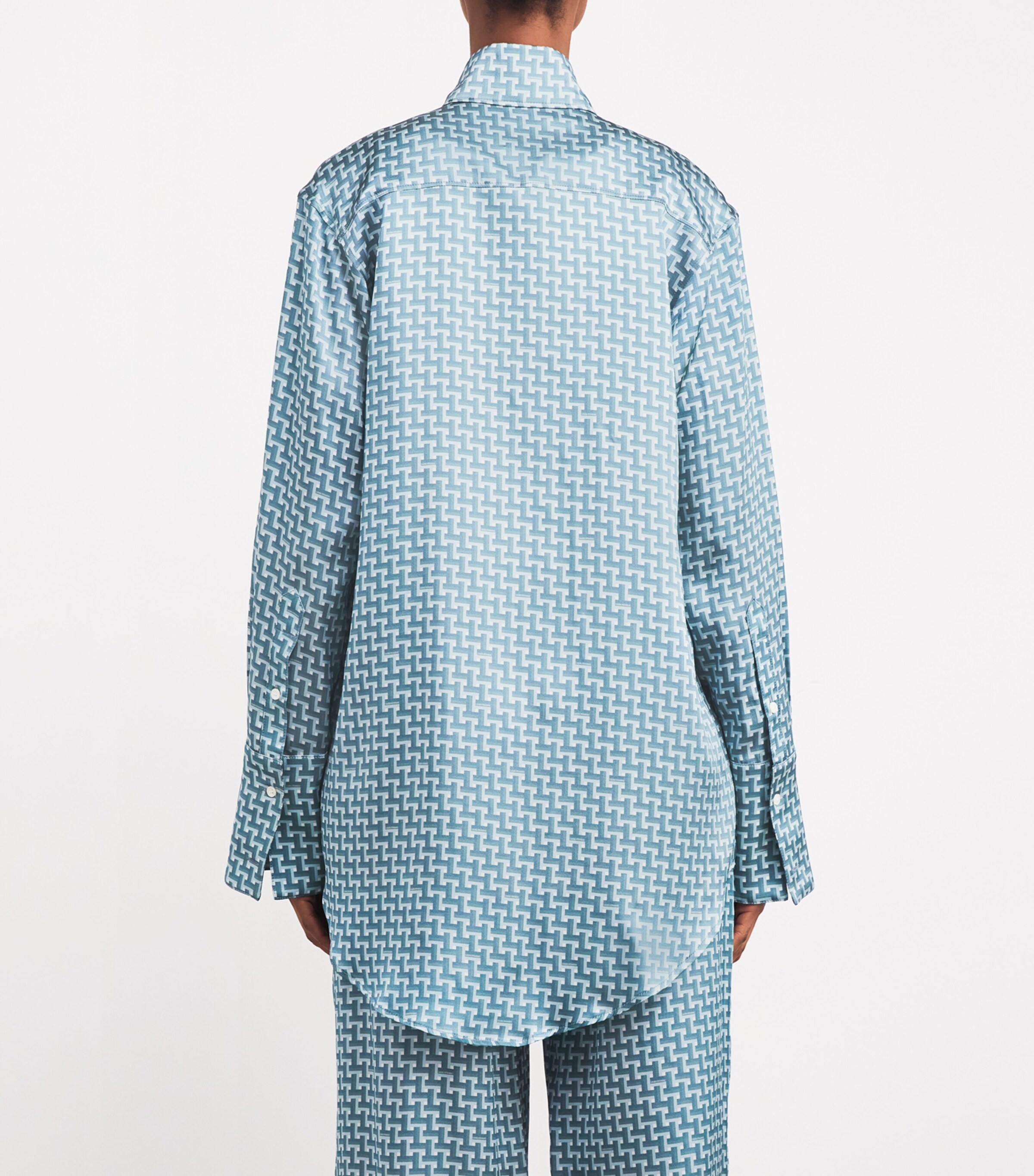 Laura Pitharas Womens Silk Oversized Tile Shirt Blue Tile Print Image 4