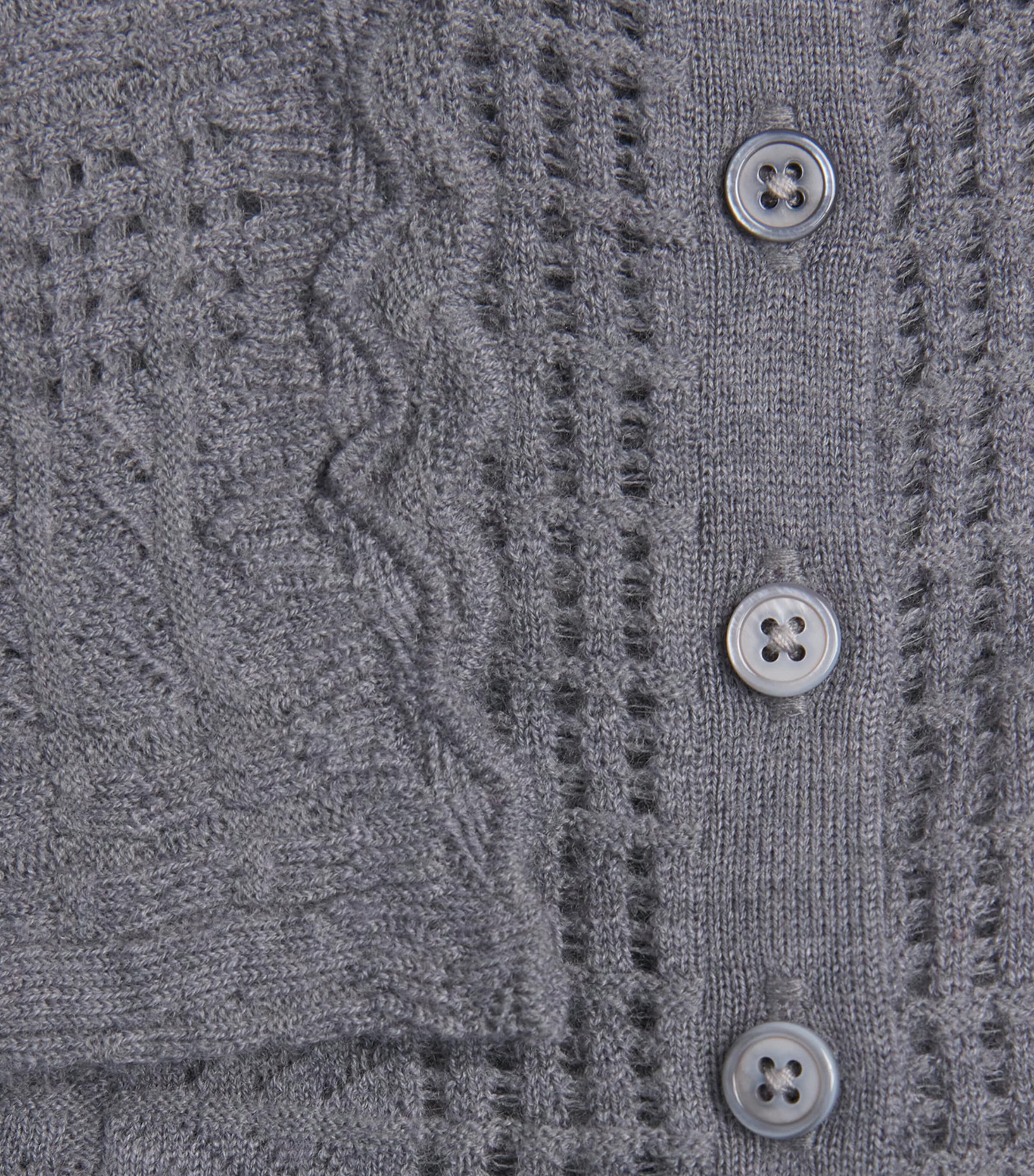 Loulou de Saison Womens Wool-Cashmere Pointelle Tiha Cardigan Grey Melange Image 5
