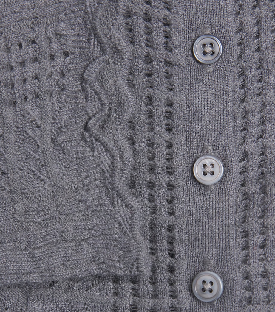 Loulou de Saison Womens Wool-Cashmere Pointelle Tiha Cardigan Grey Melange Image 5
