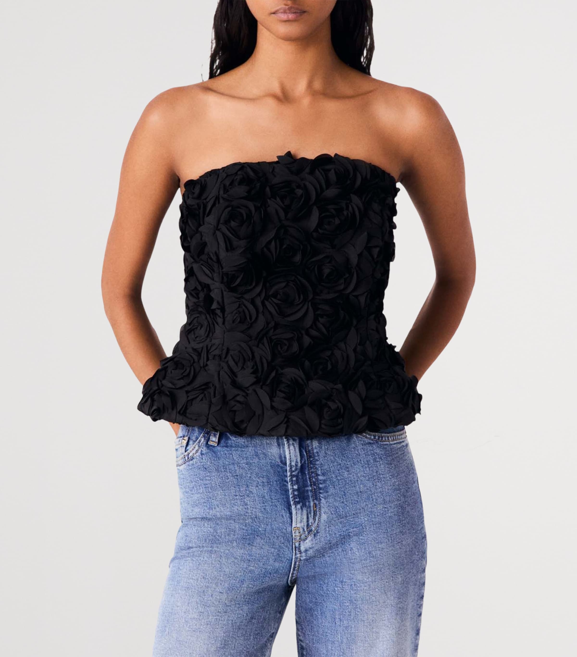 Maje Womens Flower-Embellished Bustier Top Black Image 6