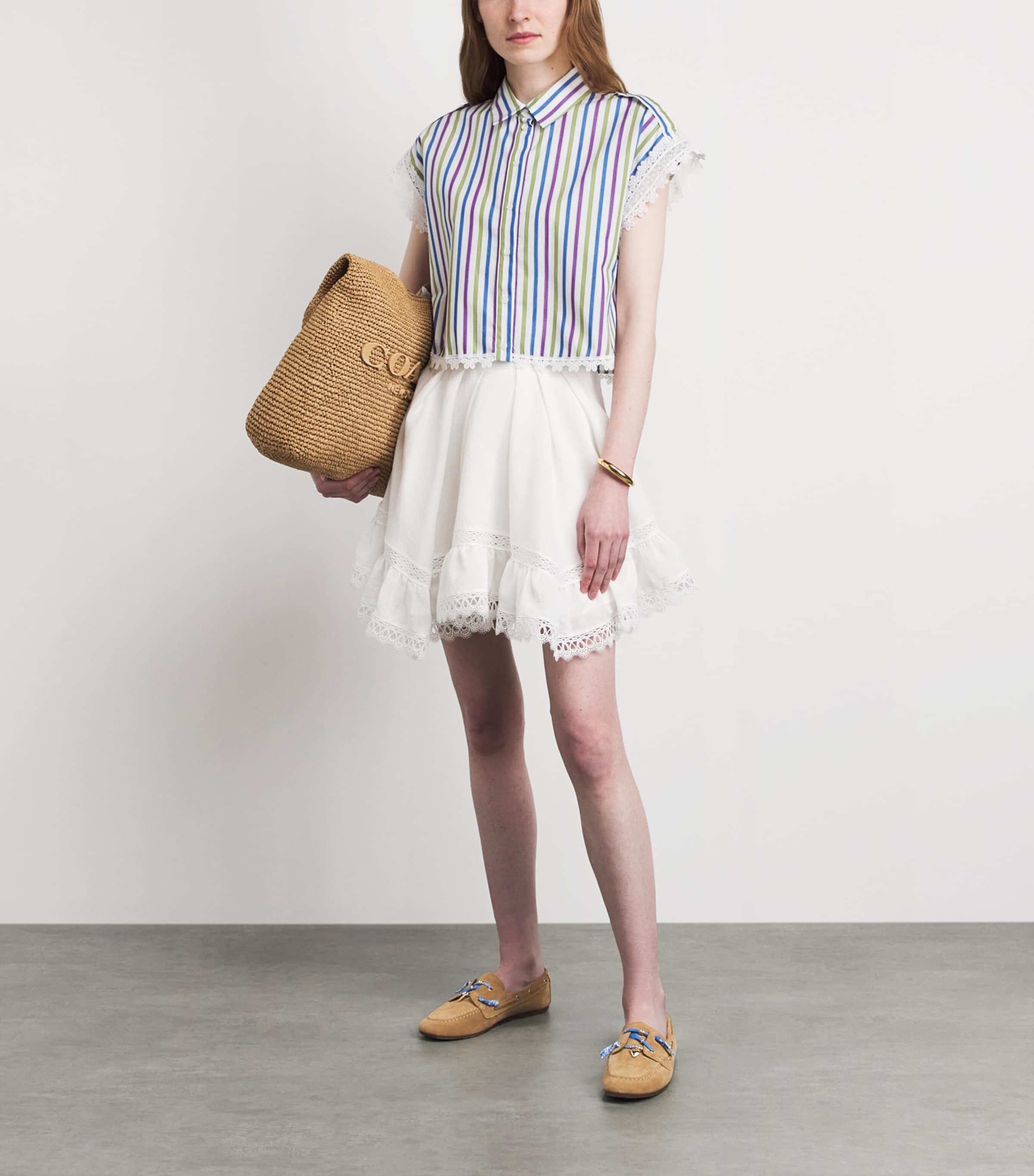 Claudie Pierlot Womens Lace-Trim Stripe Shirt Multicolored Image 2
