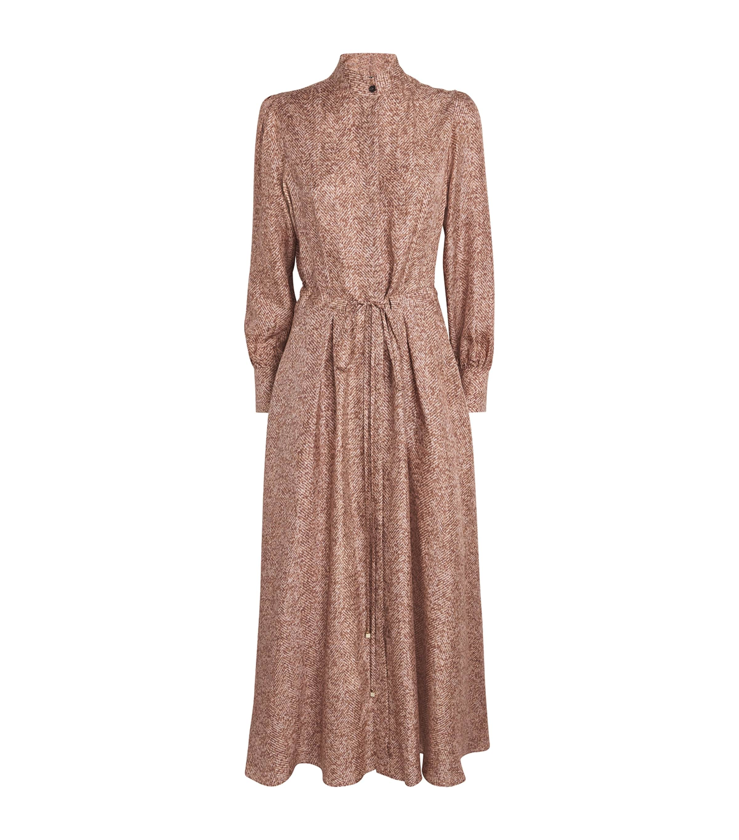 Shop Kiton Silk Herringbone Midi Dress In Rose Gold