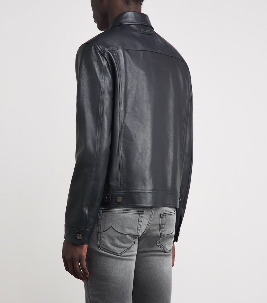 JACOB COHËN Mens Leather Trucker Jacket Navy Blue Image 5