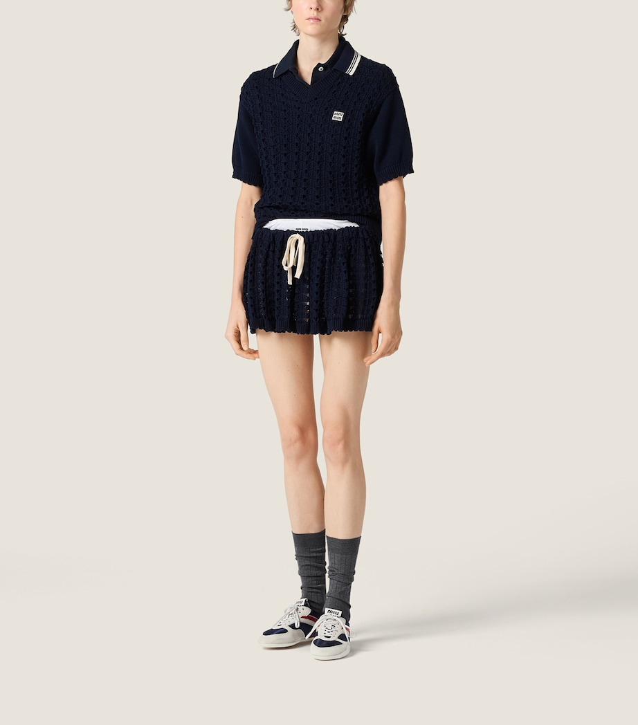 Miu Miu Womens Cotton Polo Sweater Blue Image 2