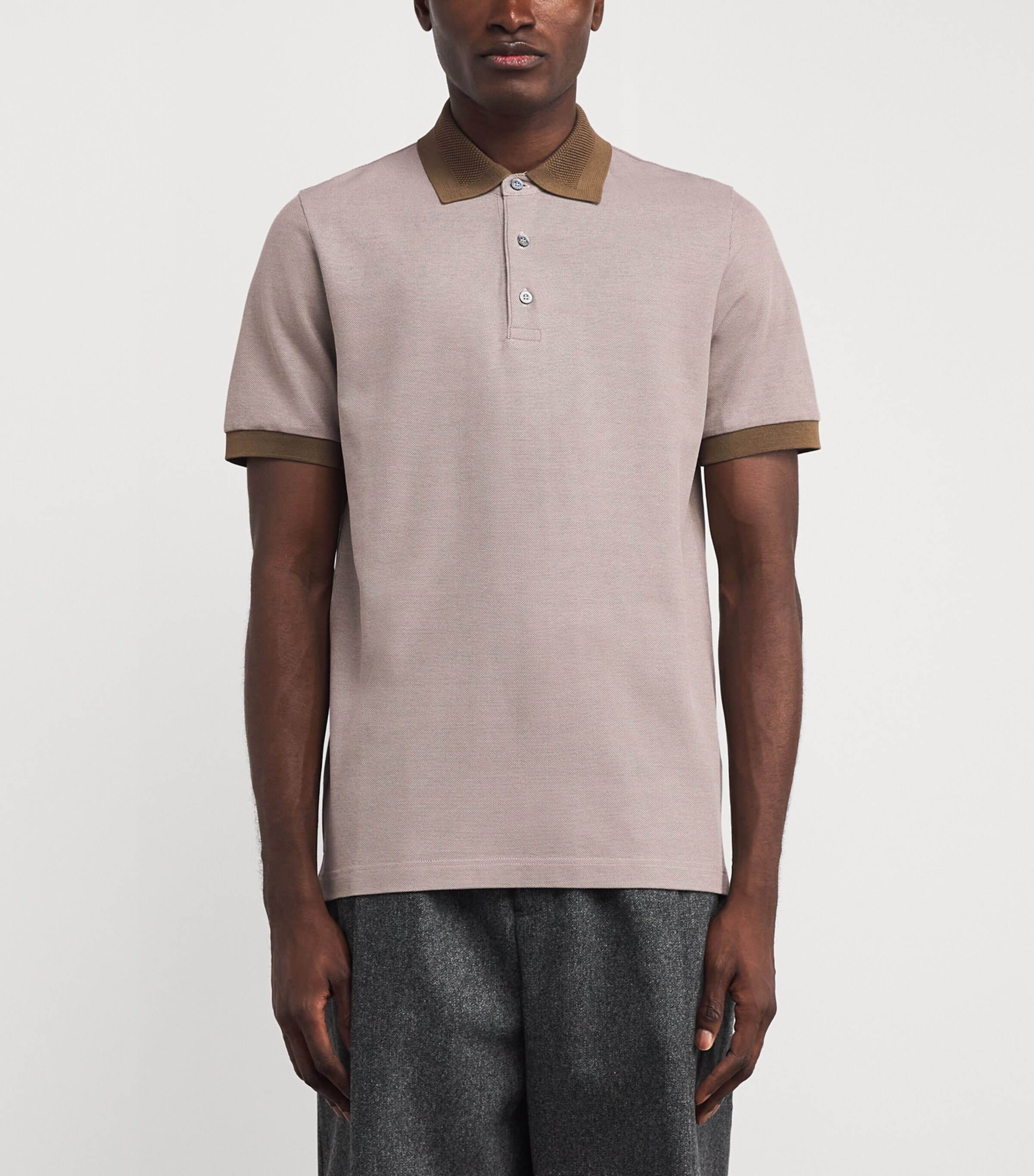 Canali Mens Cotton Contrast-Trim Polo Shirt Image 3
