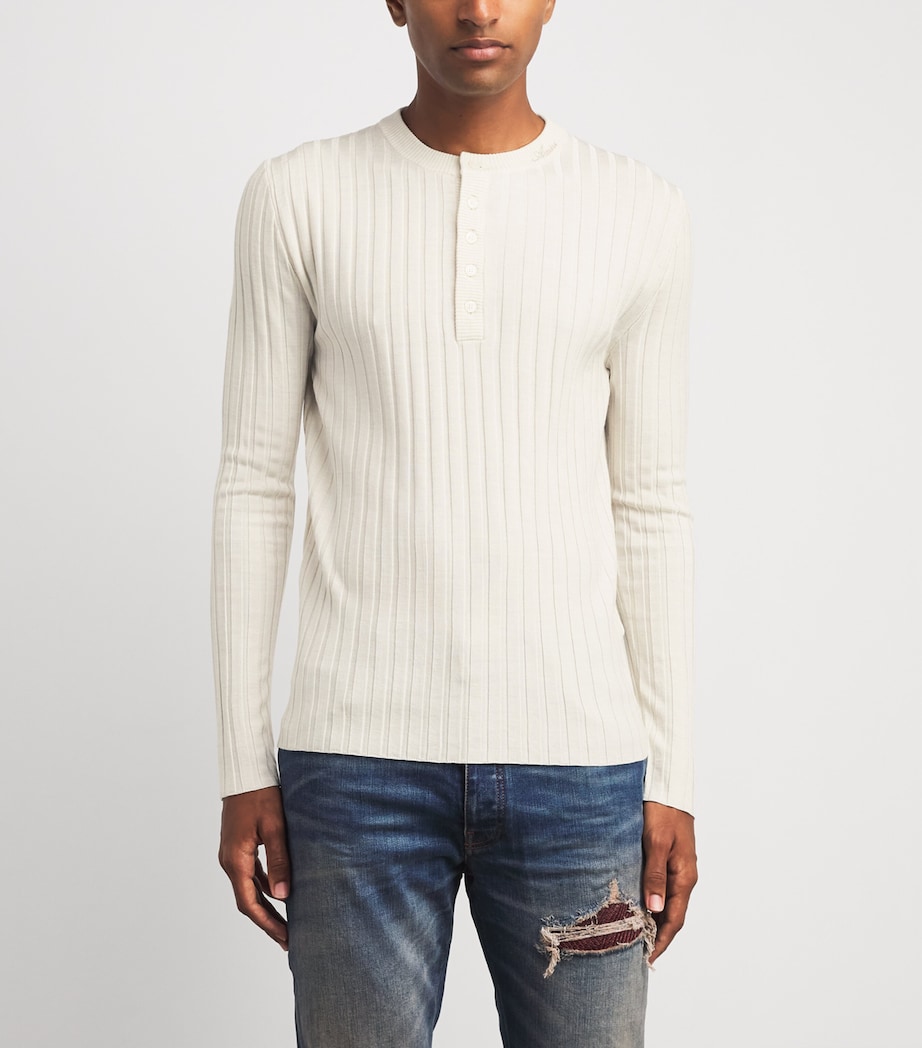 AMIRI Mens Wool-Blend Script Henley Sweater Alabaster Image 4