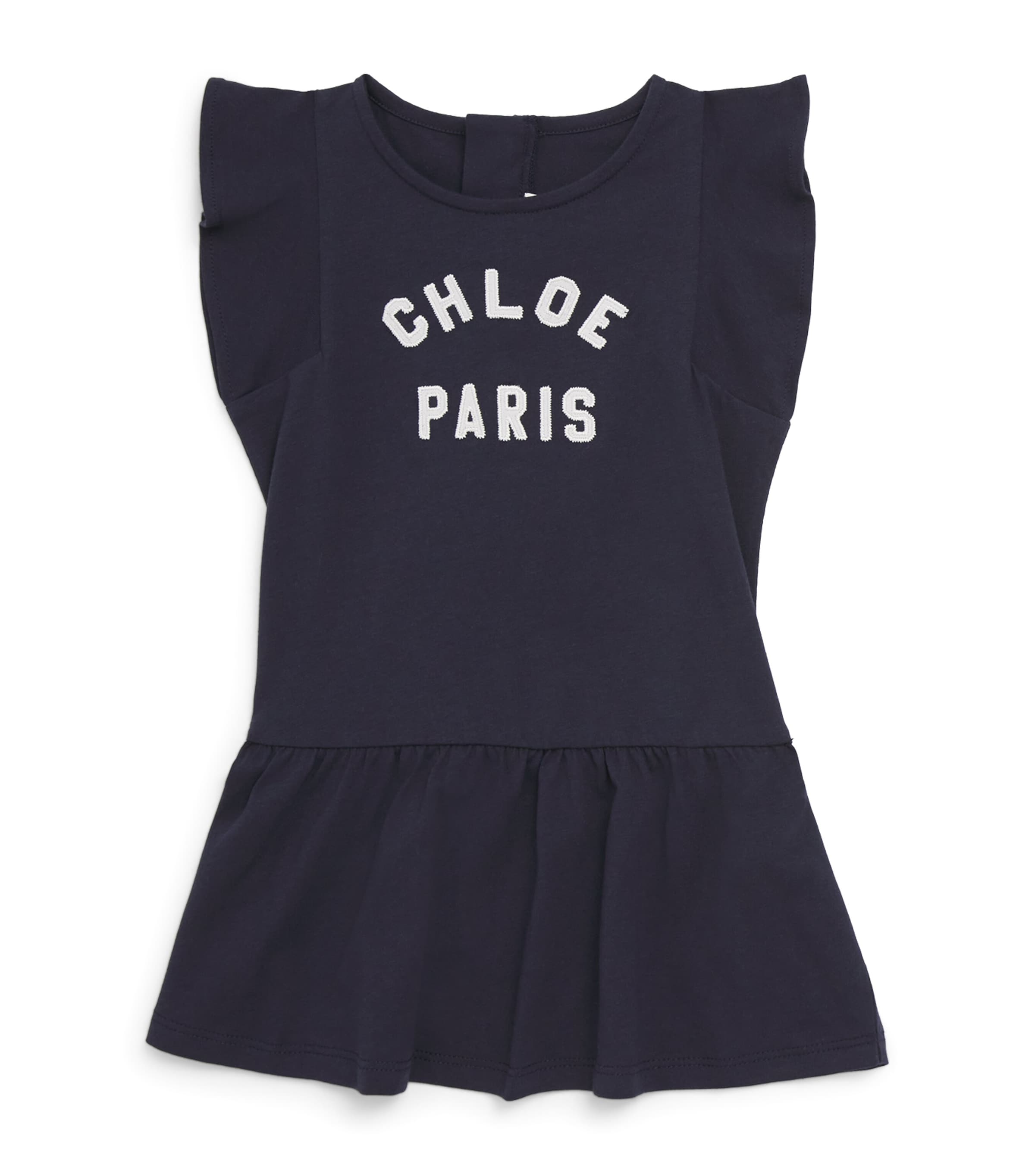 Shop Chloé Cotton Logo Dress In Navy