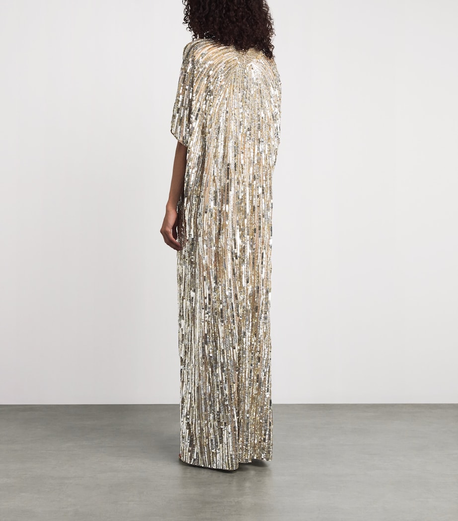 Jenny Packham Womens Embellished Desert Blossom Maxi Dress Illusion Image 4