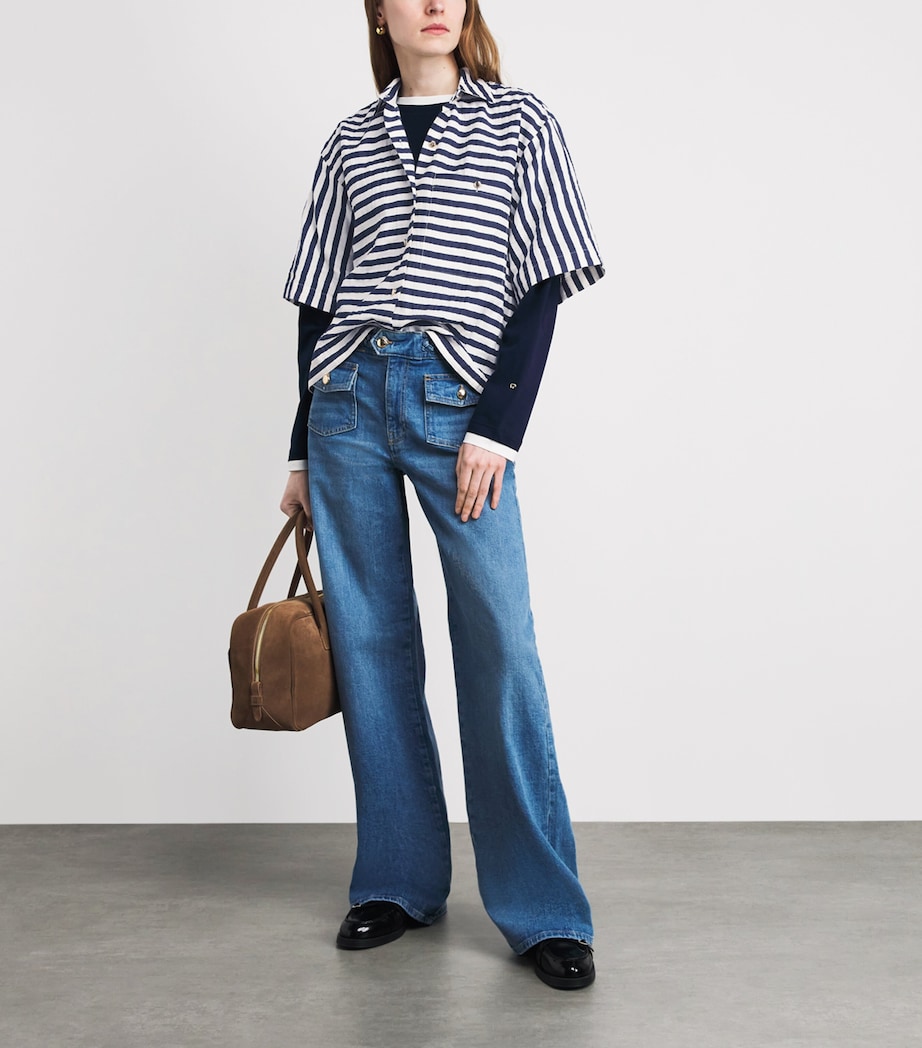 Maje Womens Waffled Canvas Stripe Shirt White/blue Image 2