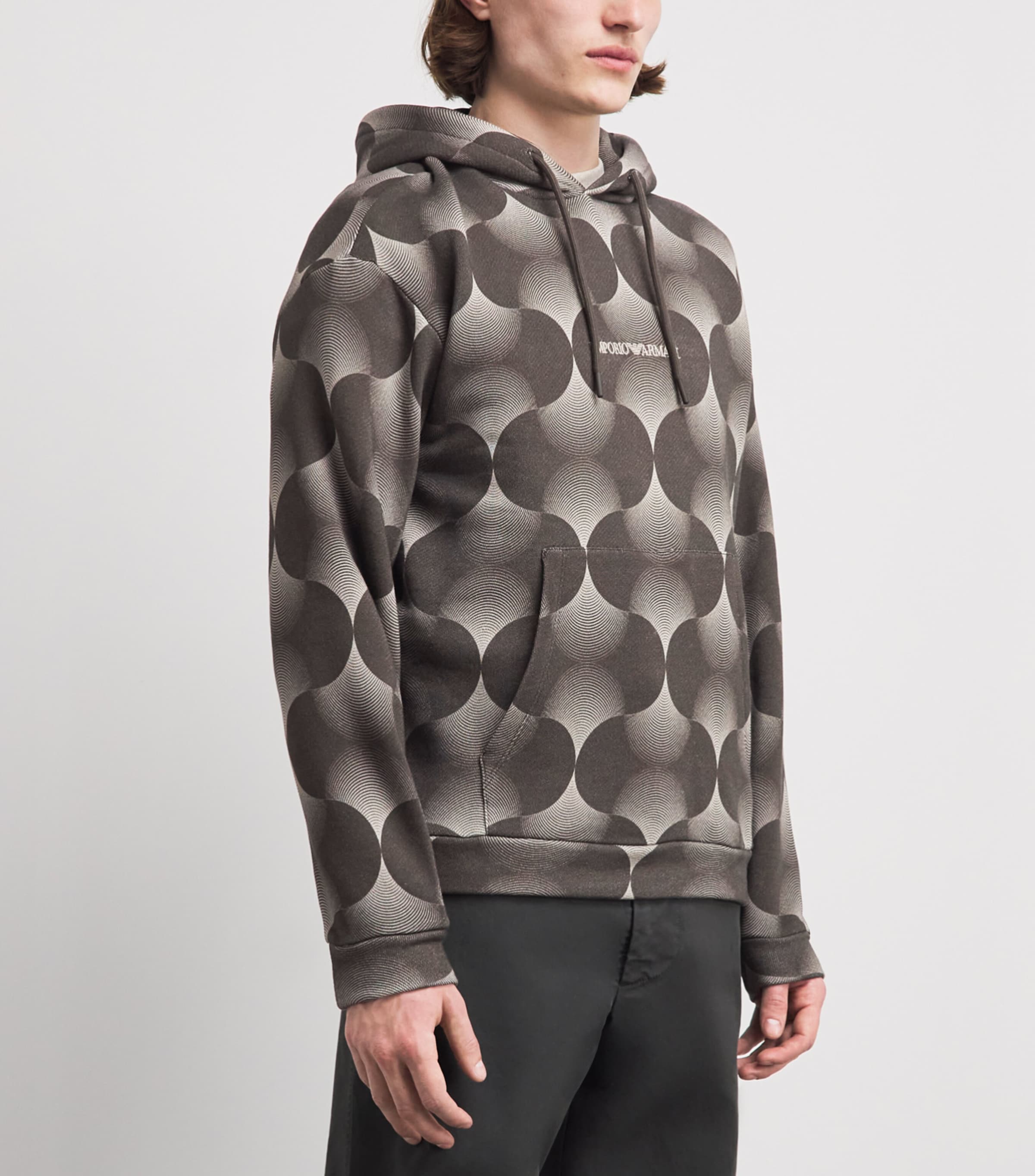 Emporio Armani Mens Cotton Op-Art Print Hoodie Image 4