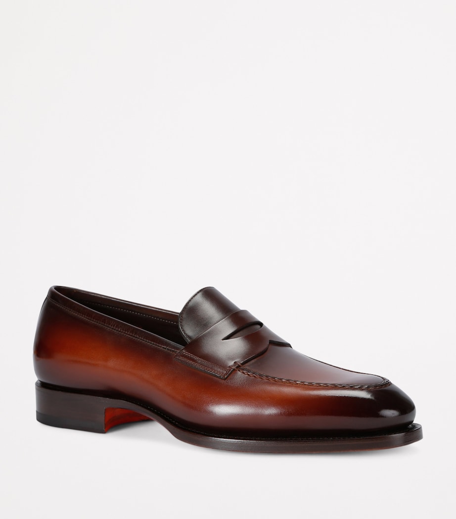 Santoni Leather Adrian Loafers Tan Image 3