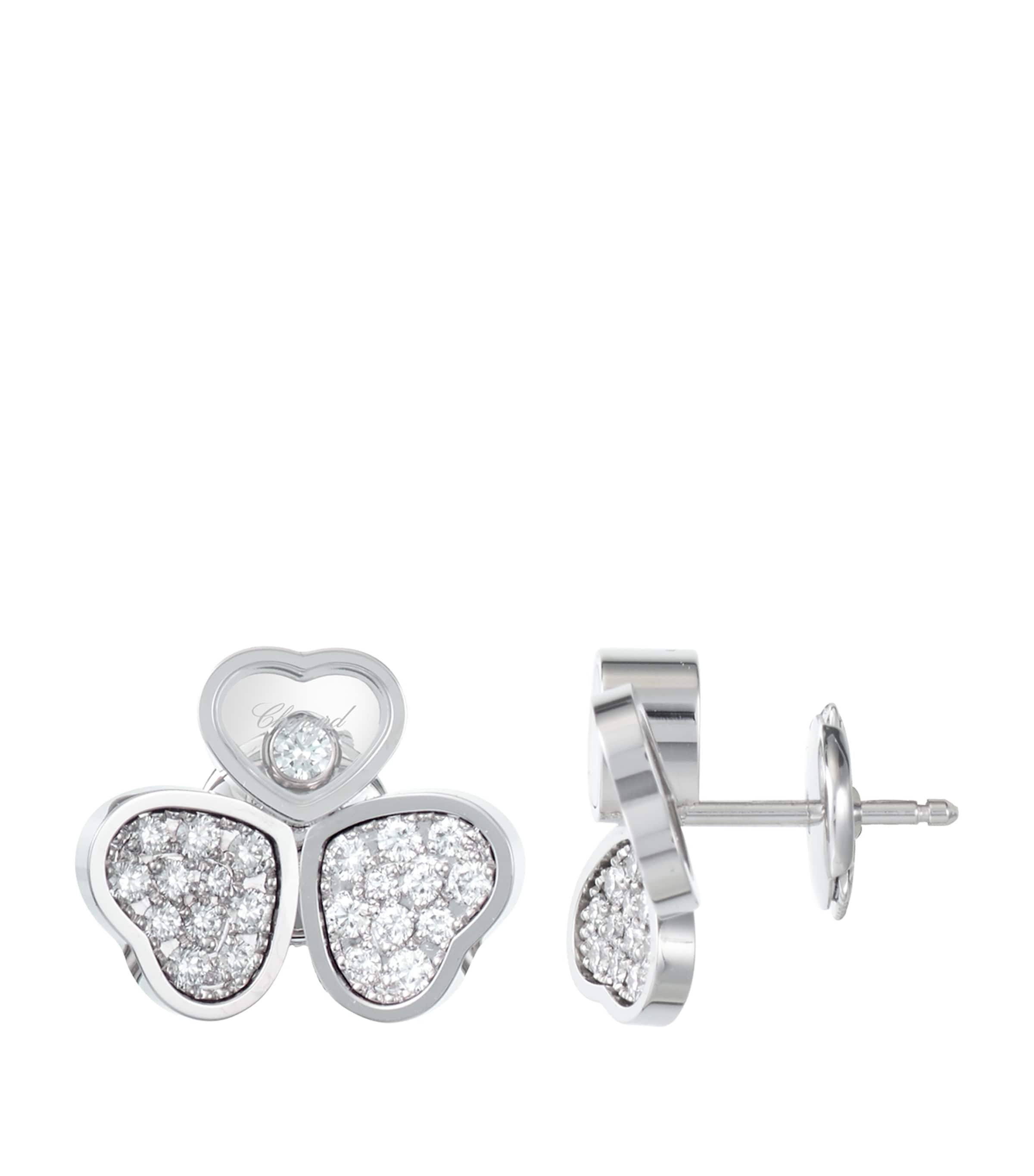 Shop Chopard White Gold And Diamond Happy Hearts Wings Earrings