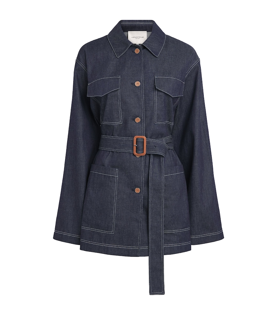 Lafayette 148 Womens Chambray Belted Jacket Shind Shipyard Indg Image 1