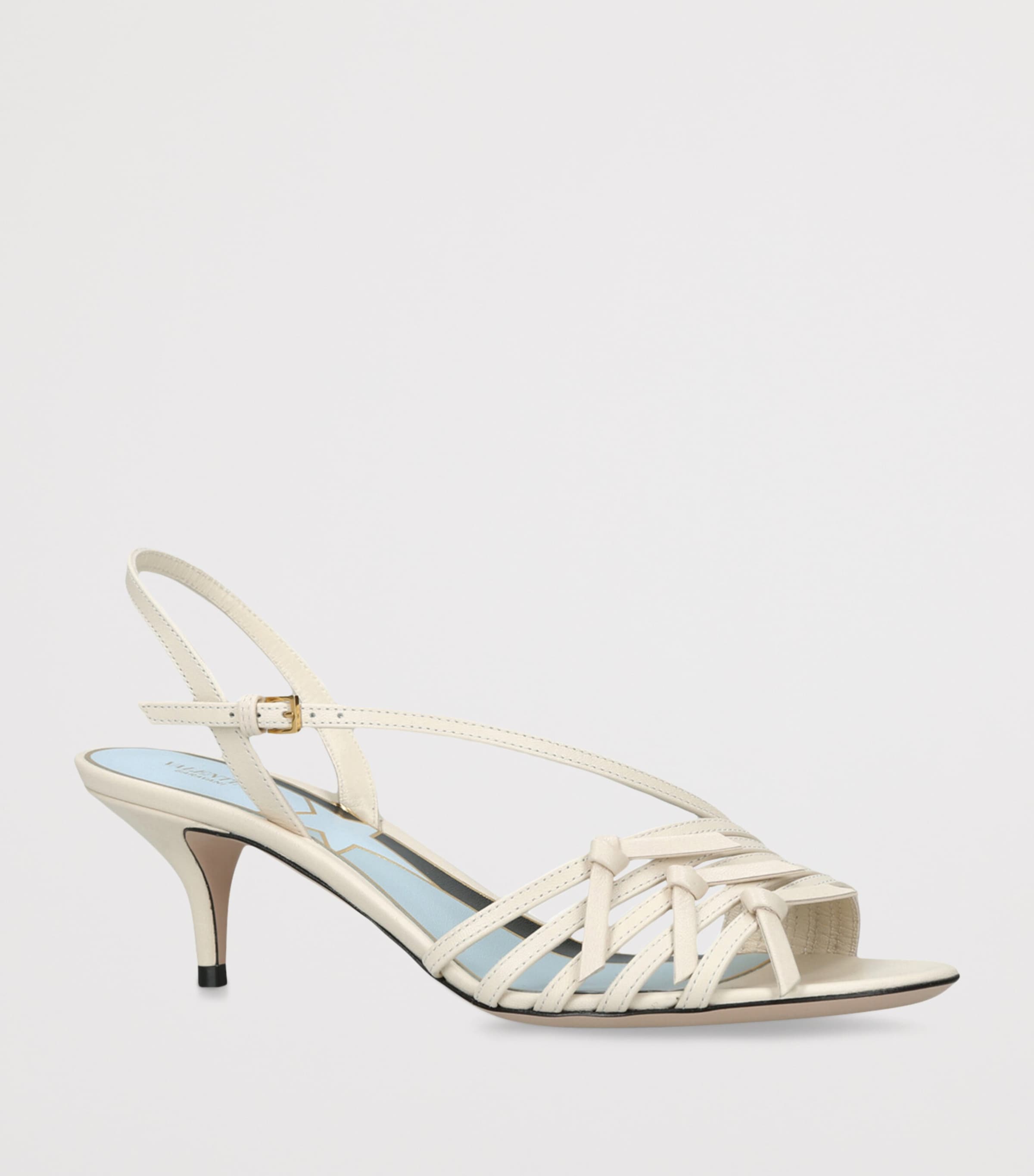 Valentino Garavani Leather Nodine Heeled Sandals 55 Bone Image 3