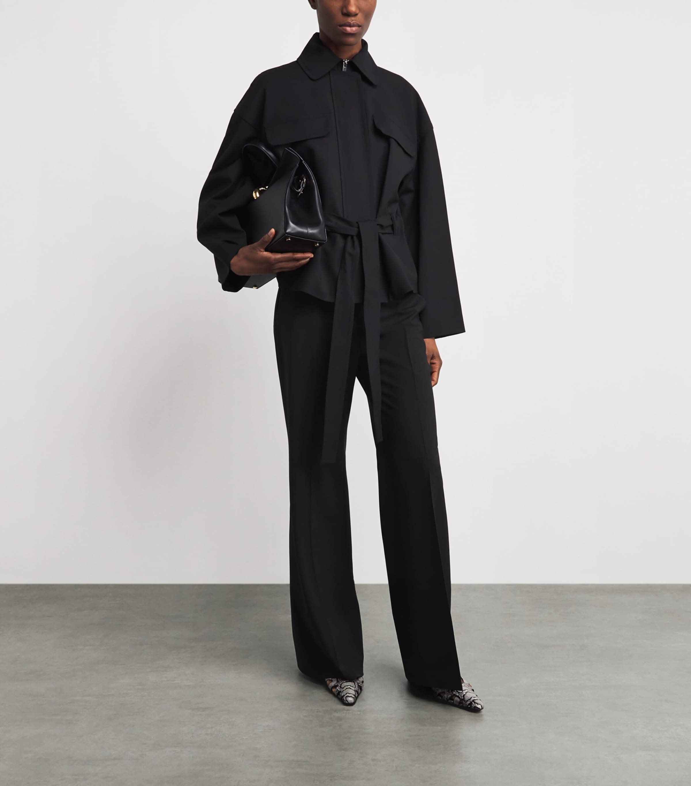 Stretch-Wool Flared Trousers 001 BLACK Image 2