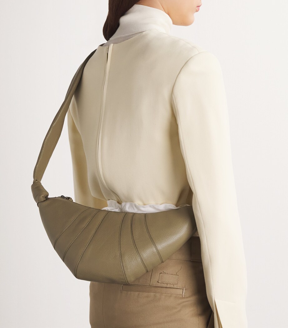 Small Grained Leather Croissant Cross-Body Bag GR641DUSTY KHAKI Image 5