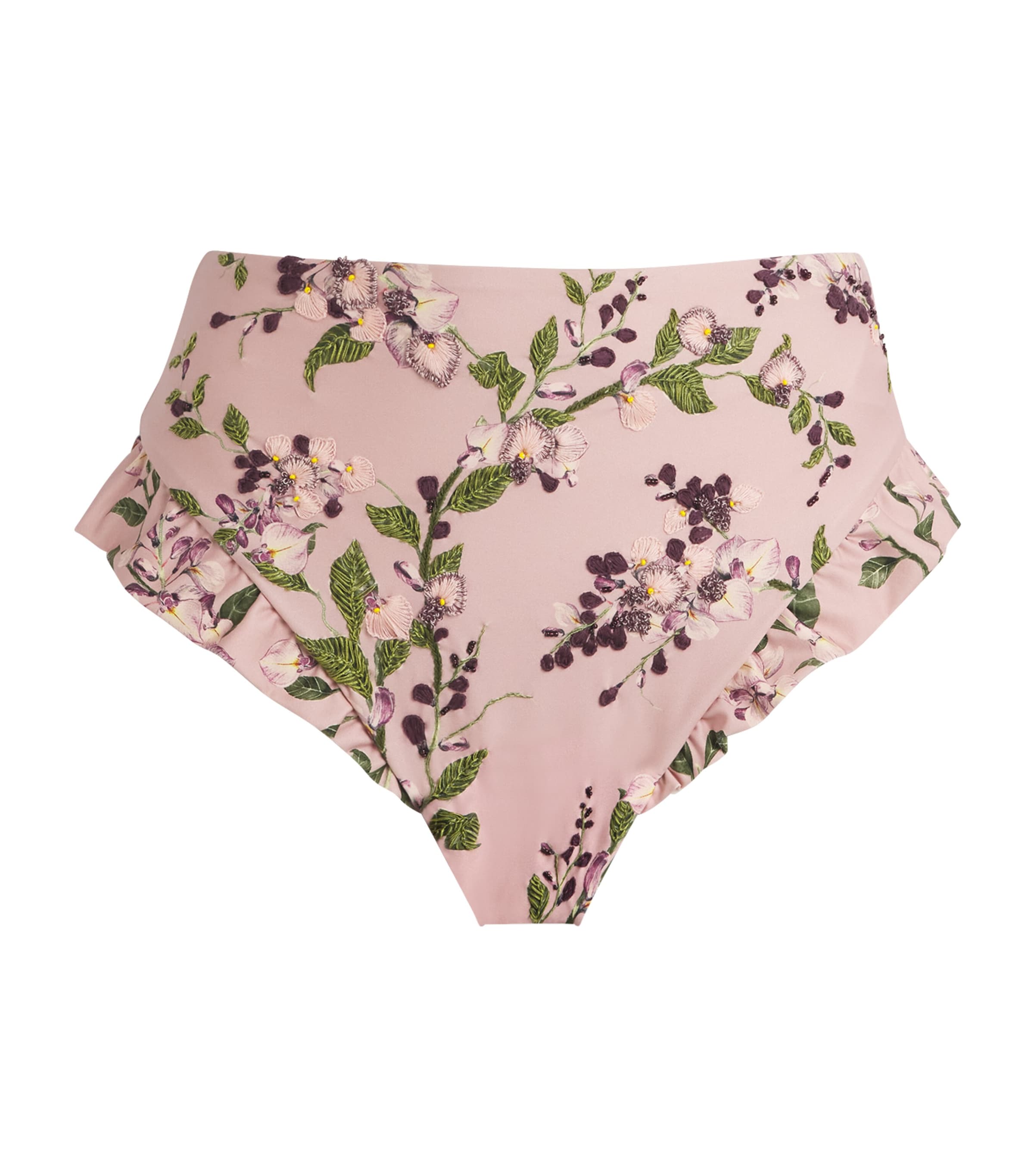 AGUA BY AGUA BENDITA EMBROIDERED FLORAL JENGIBRE BIKINI BOTTOMS 