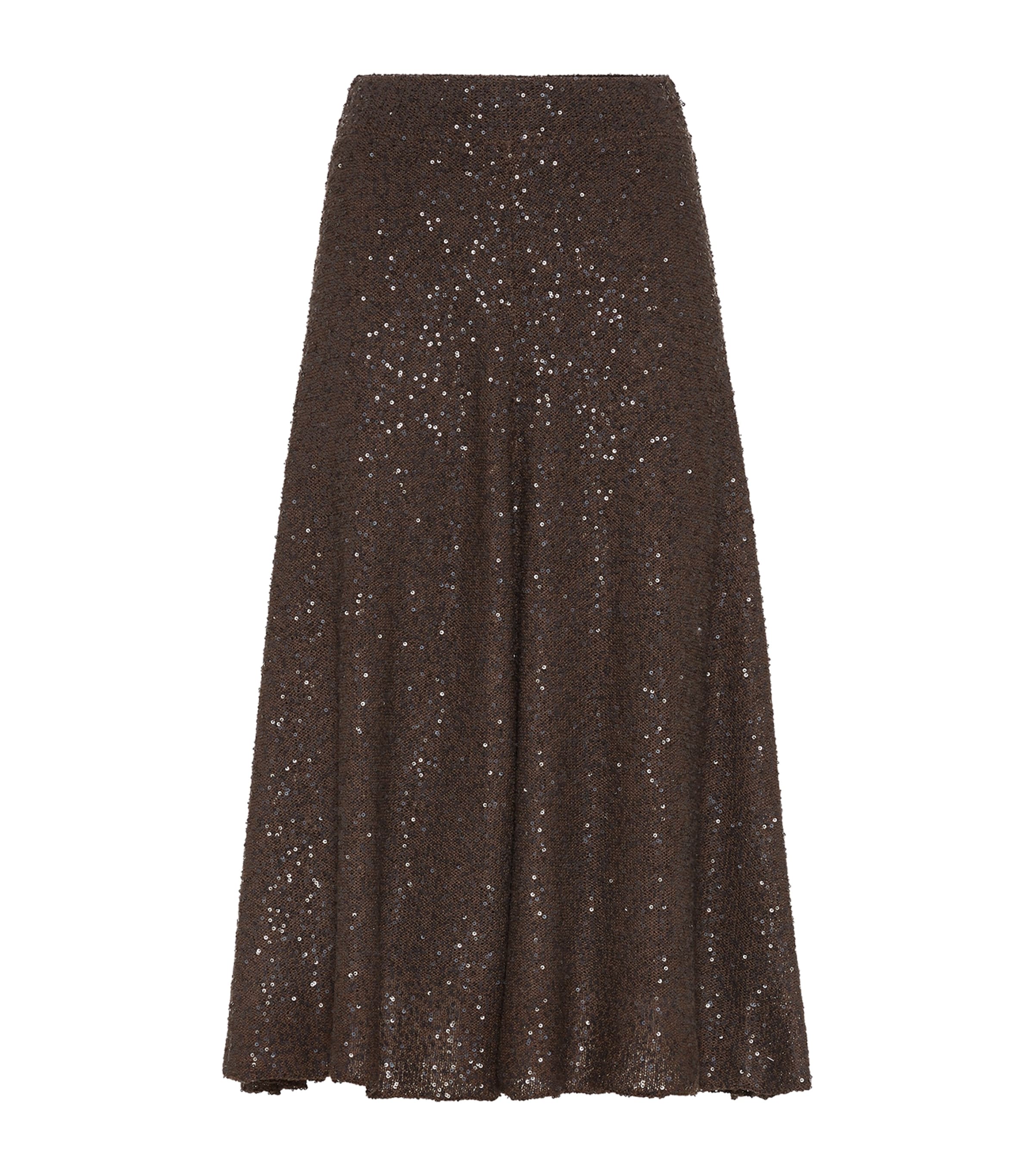 Brunello Cucinelli Texture Dazzling Midi Skirt With Sequined Finish In Brown