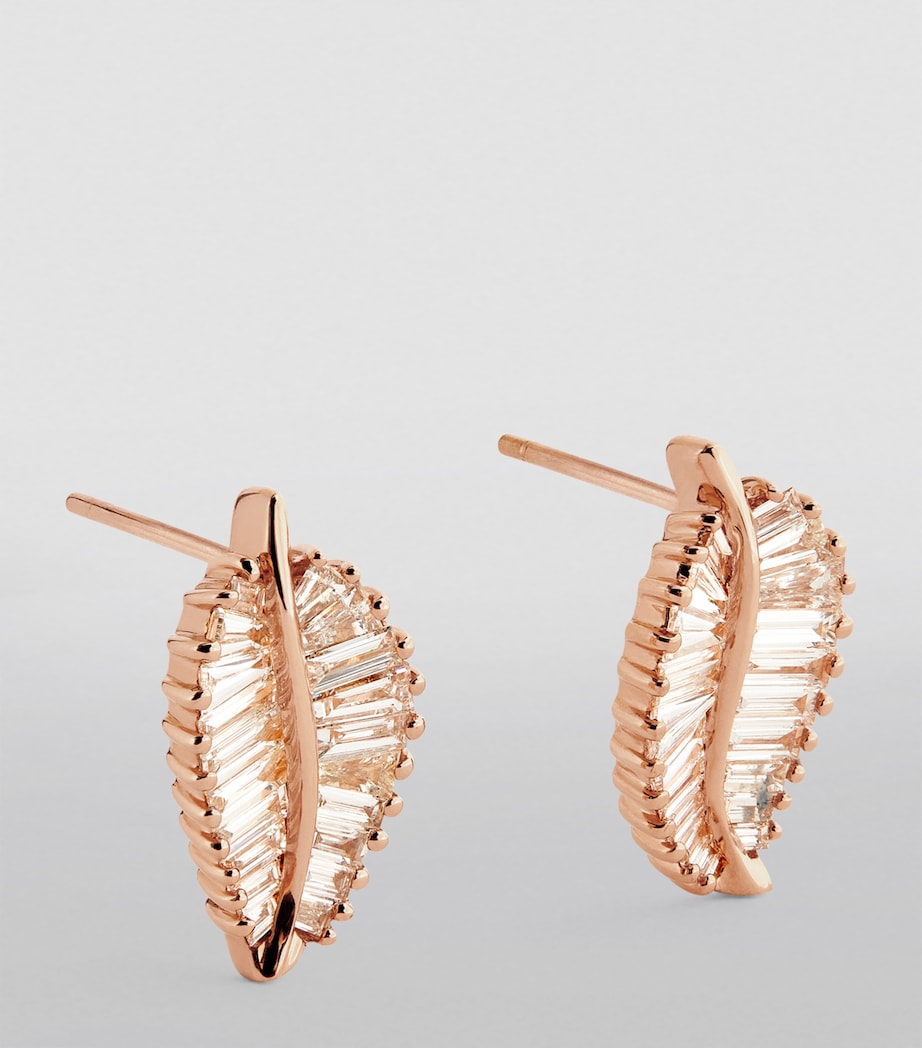 Rose Gold and Diamond Palm Leaf Stud Earrings ROSE GOLD Image 2