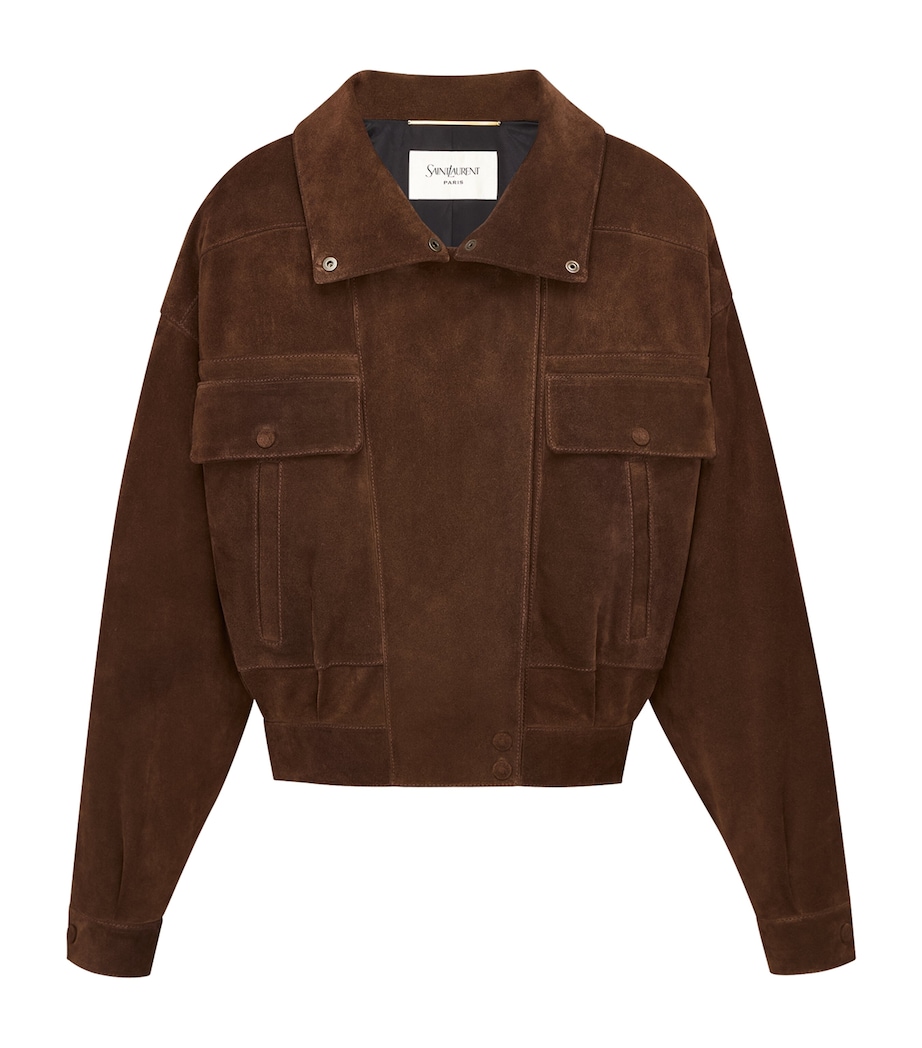 Saint Laurent Womens Suede Funnel-Neck Bomber Jacket Image 4