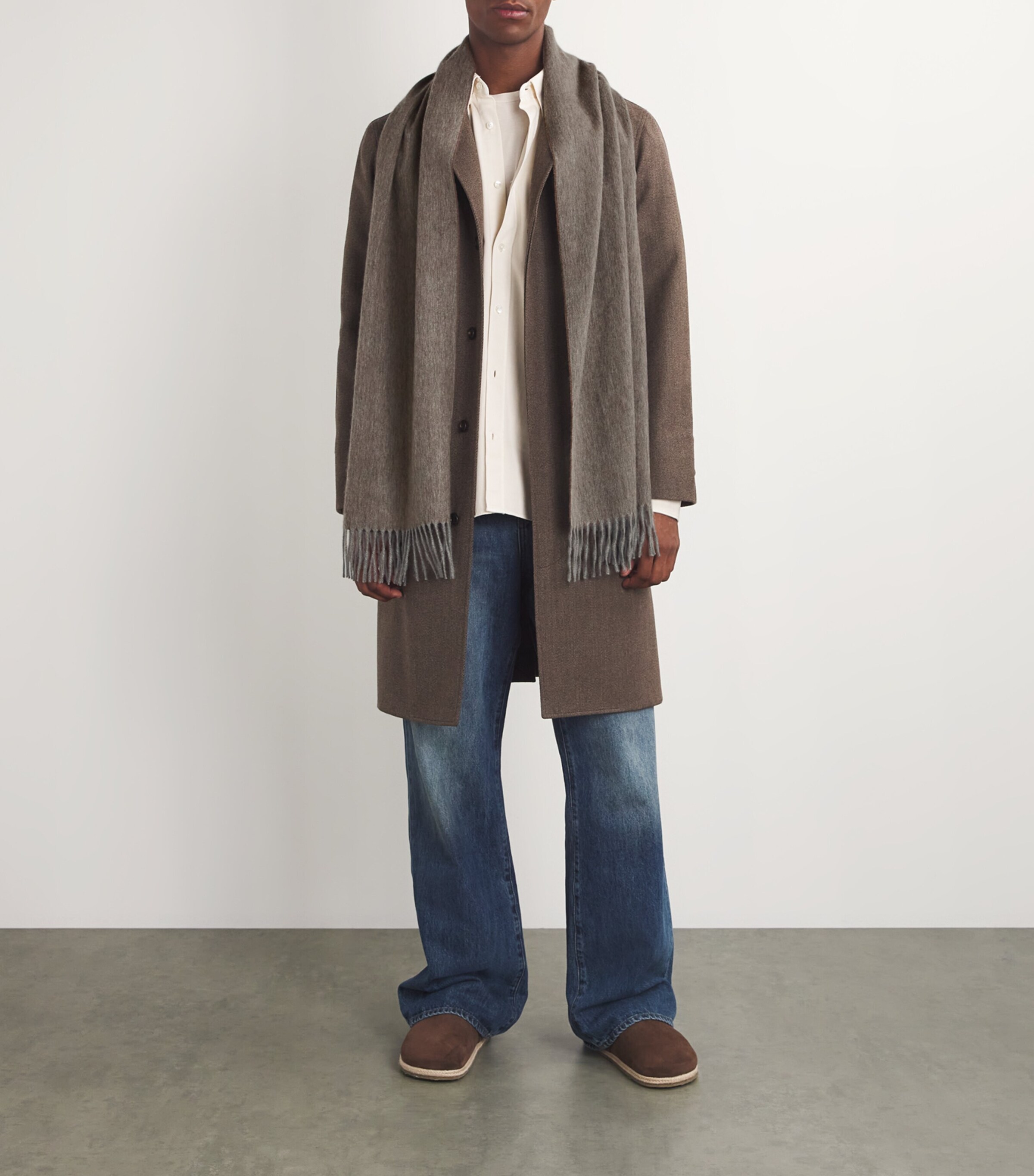 Begg x Co Cashmere Reversible Arran Scarf Flannel Mink Image 2