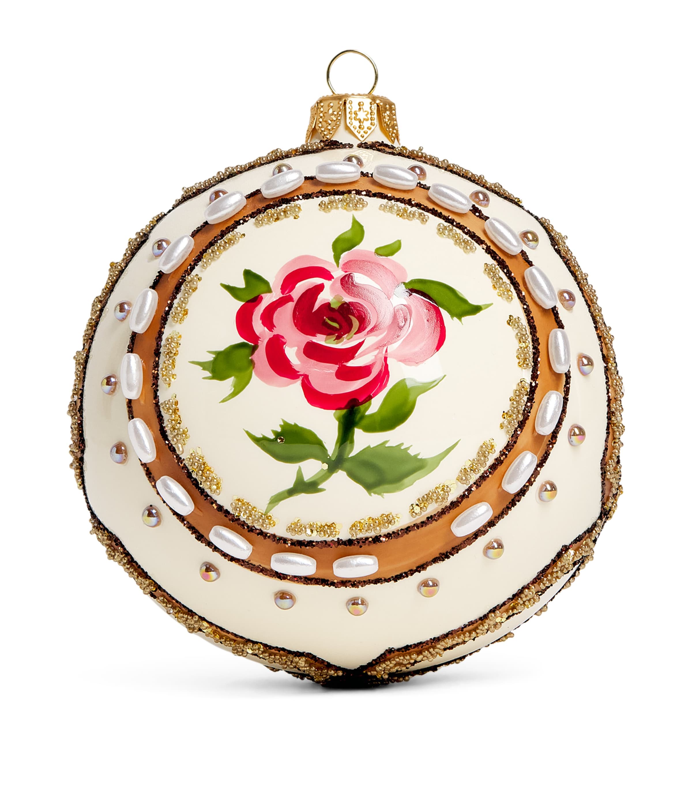 Harrods Beaded Rose Bauble Cream Image 1