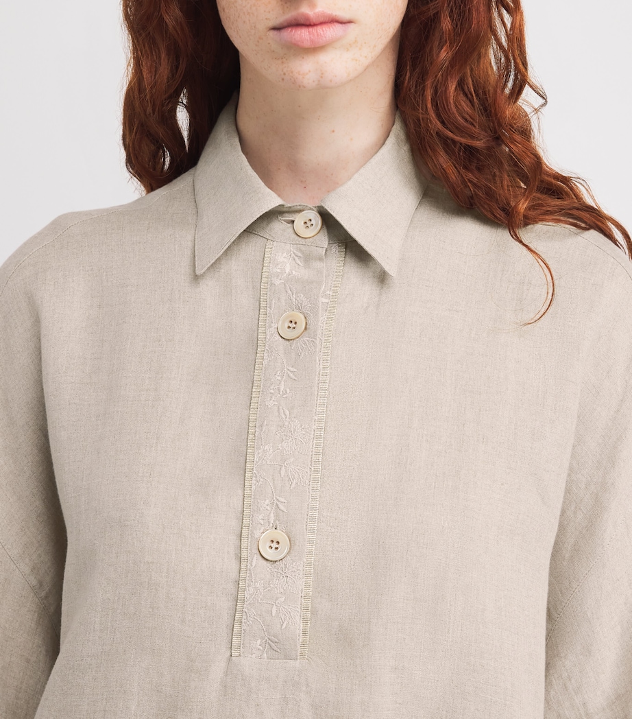 Eleventy Womens x Harrods Linen Embroidered Collared Shirt Sabbia Image 6