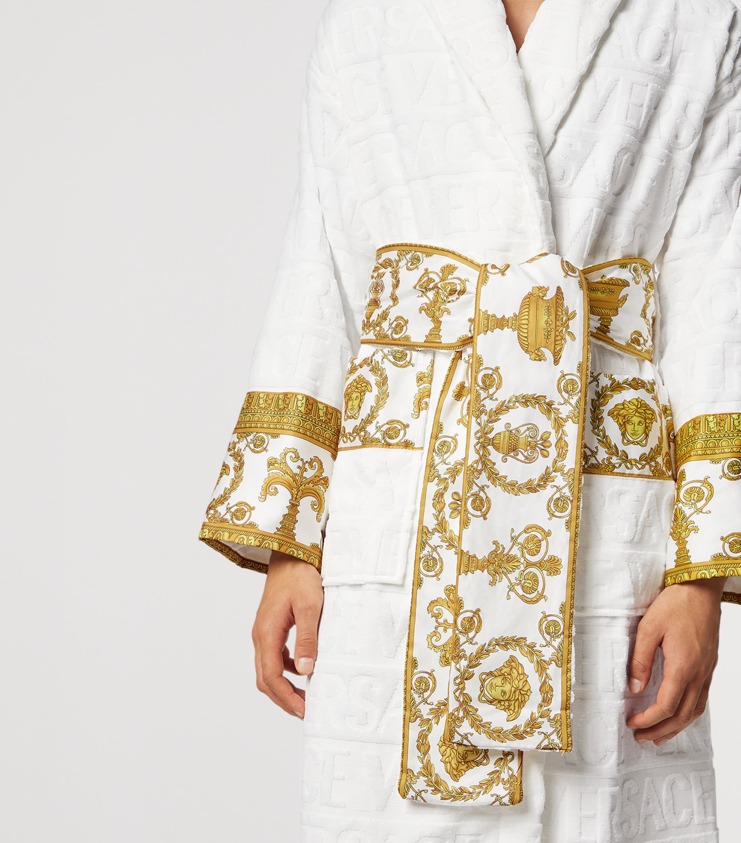 Versace Cotton Baroque Robe White Image 3