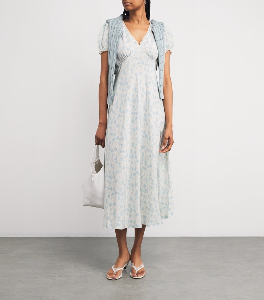 Silk Floral Midi Dress WHITE Image 2