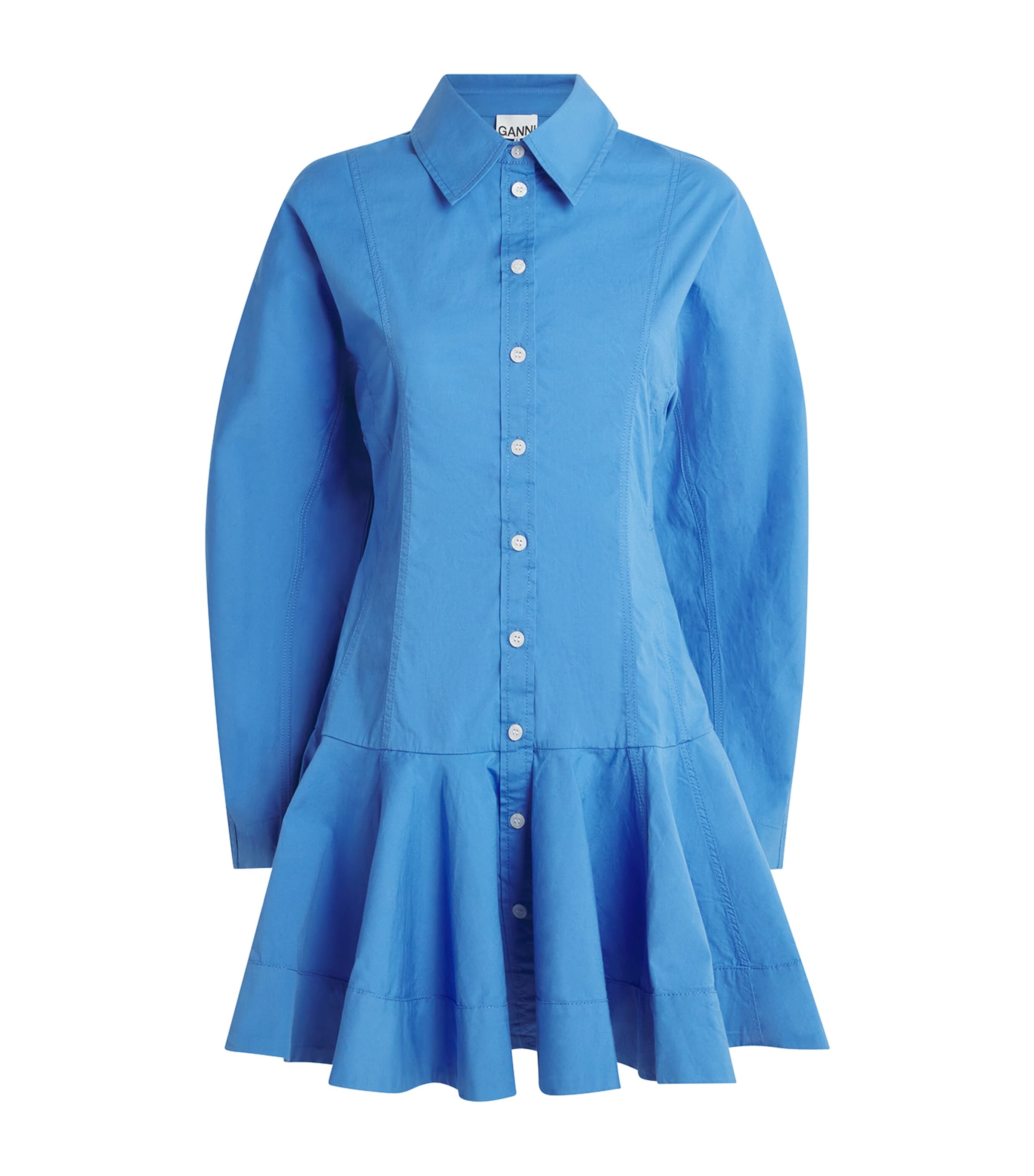 GANNI Womens Stretch-Cotton Mini Shirt Dress Marina Image 1