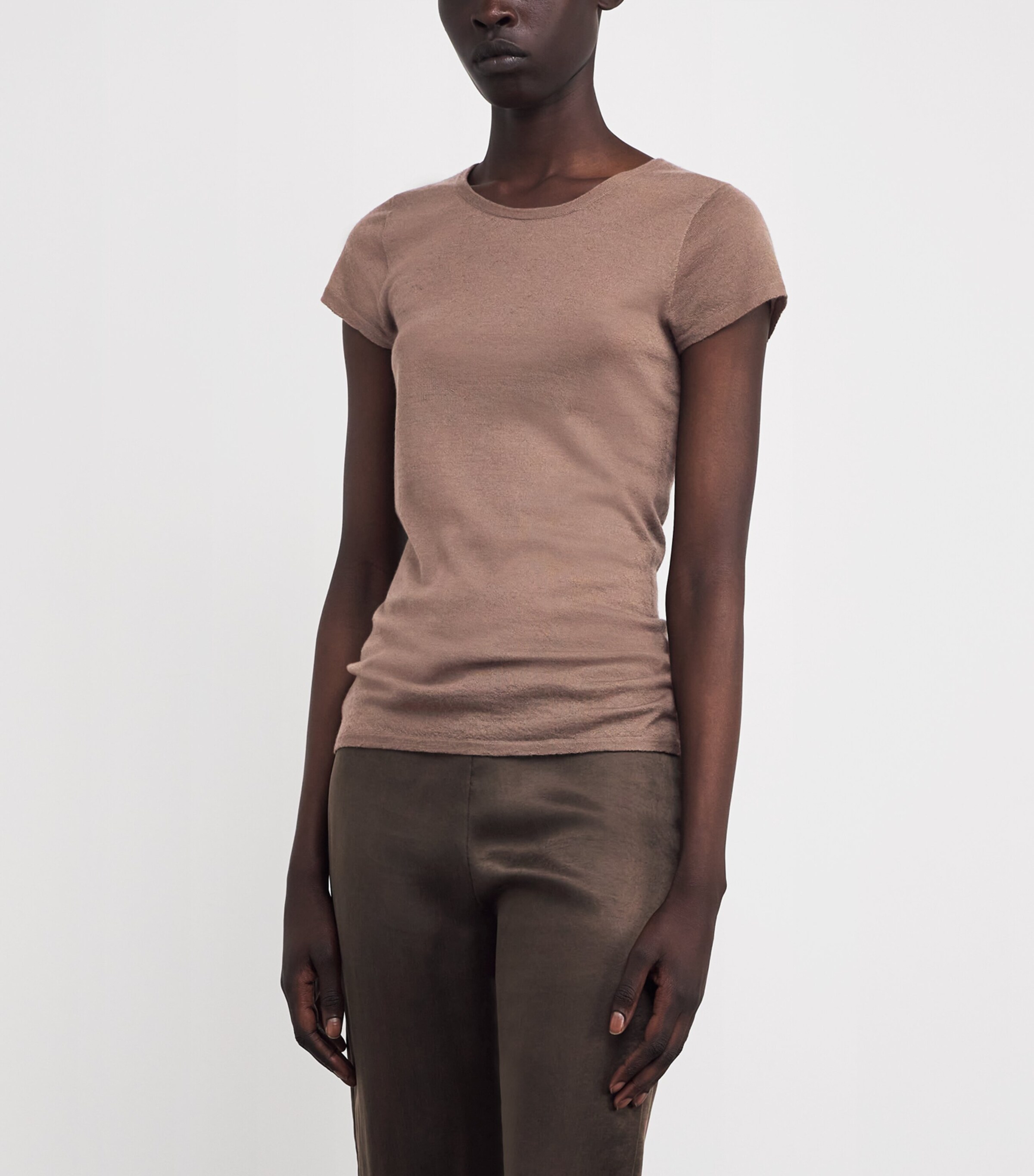 The Row Womens Keyla Cashmere T-Shirt Khaki Image 3