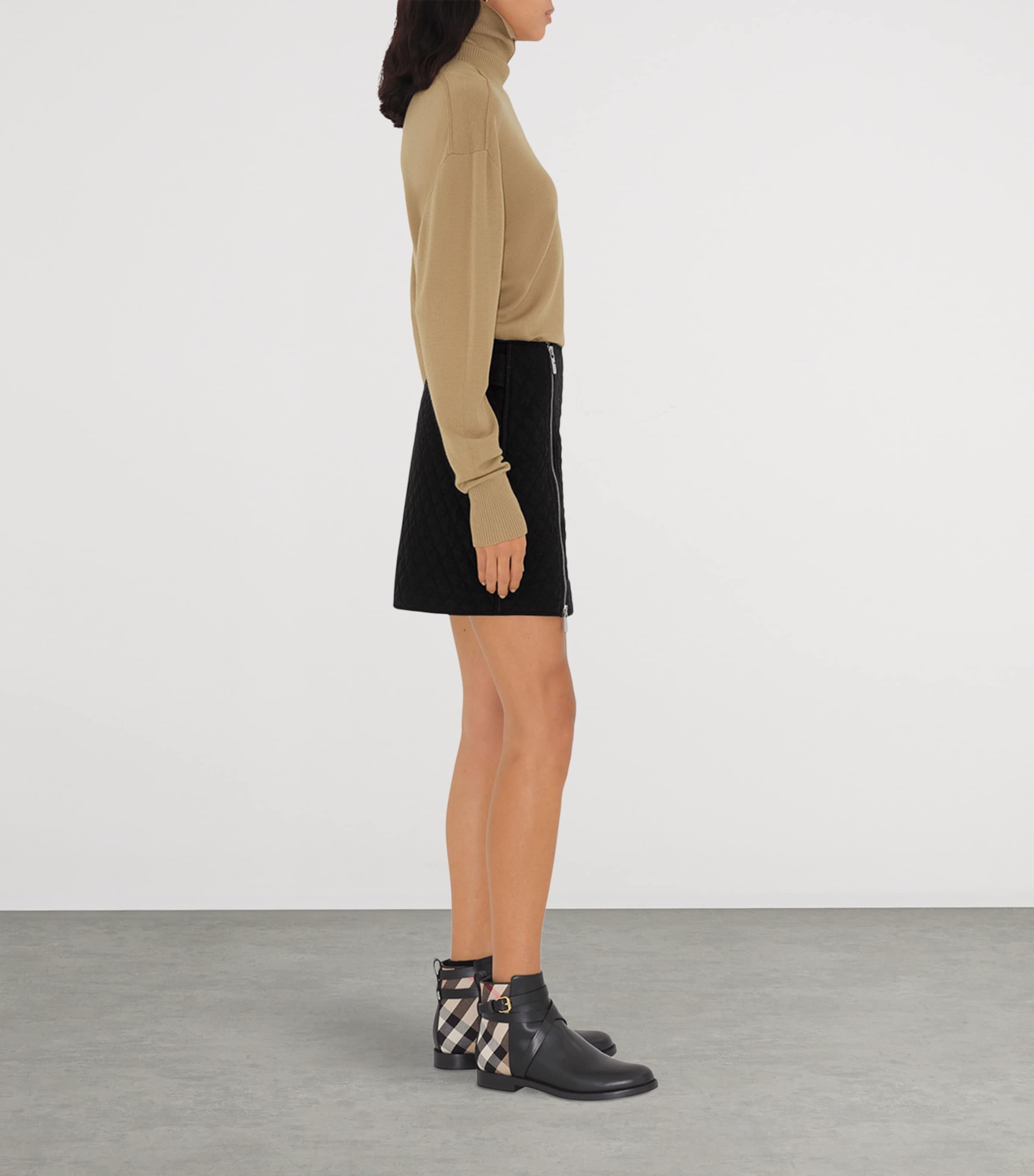 Check and Leather Ankle Boots BLACK-ARCHIVE BEIGE Image 2