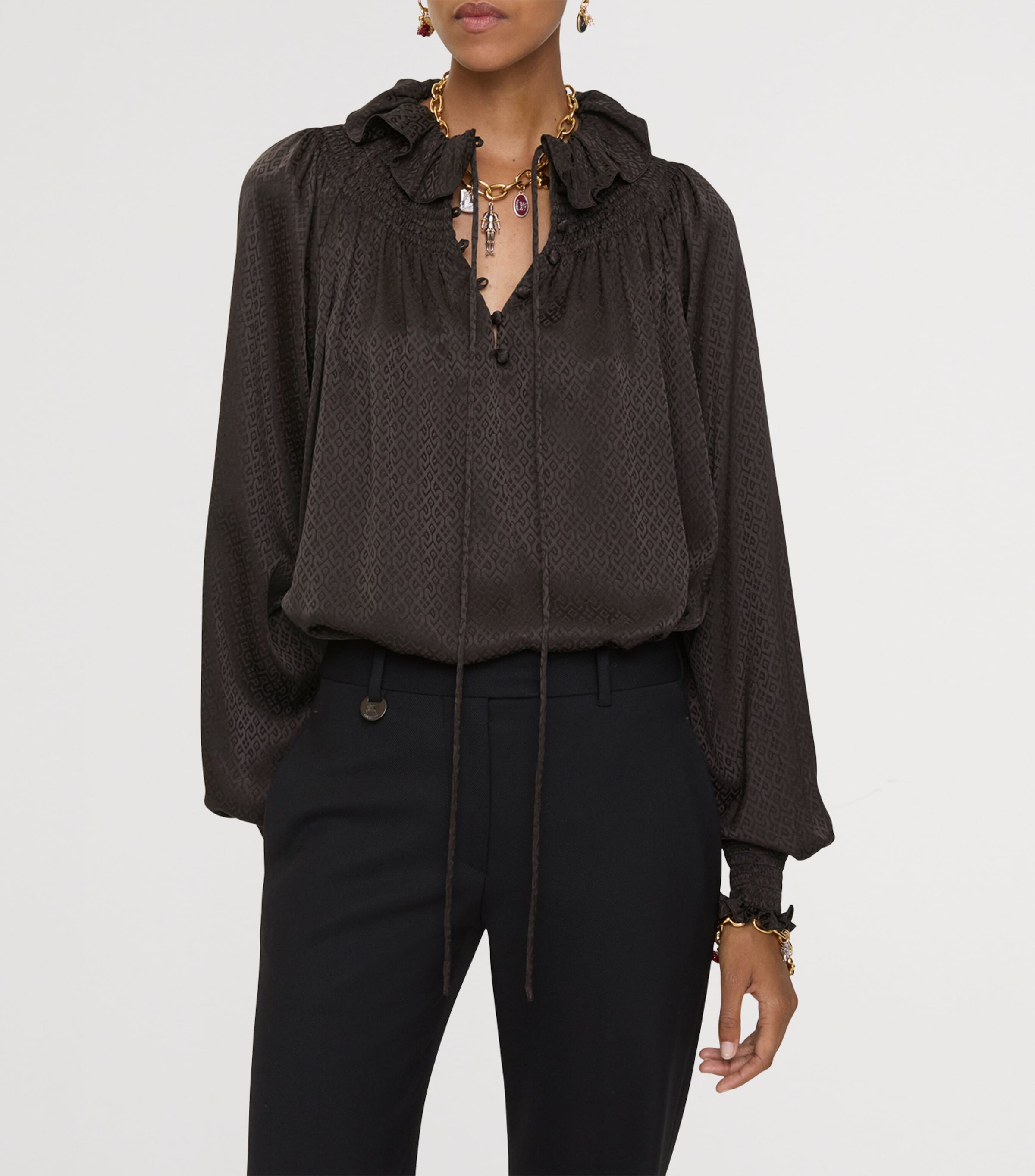 Silk Geometric Blouse HAWK BROWN IP PAT Image 2