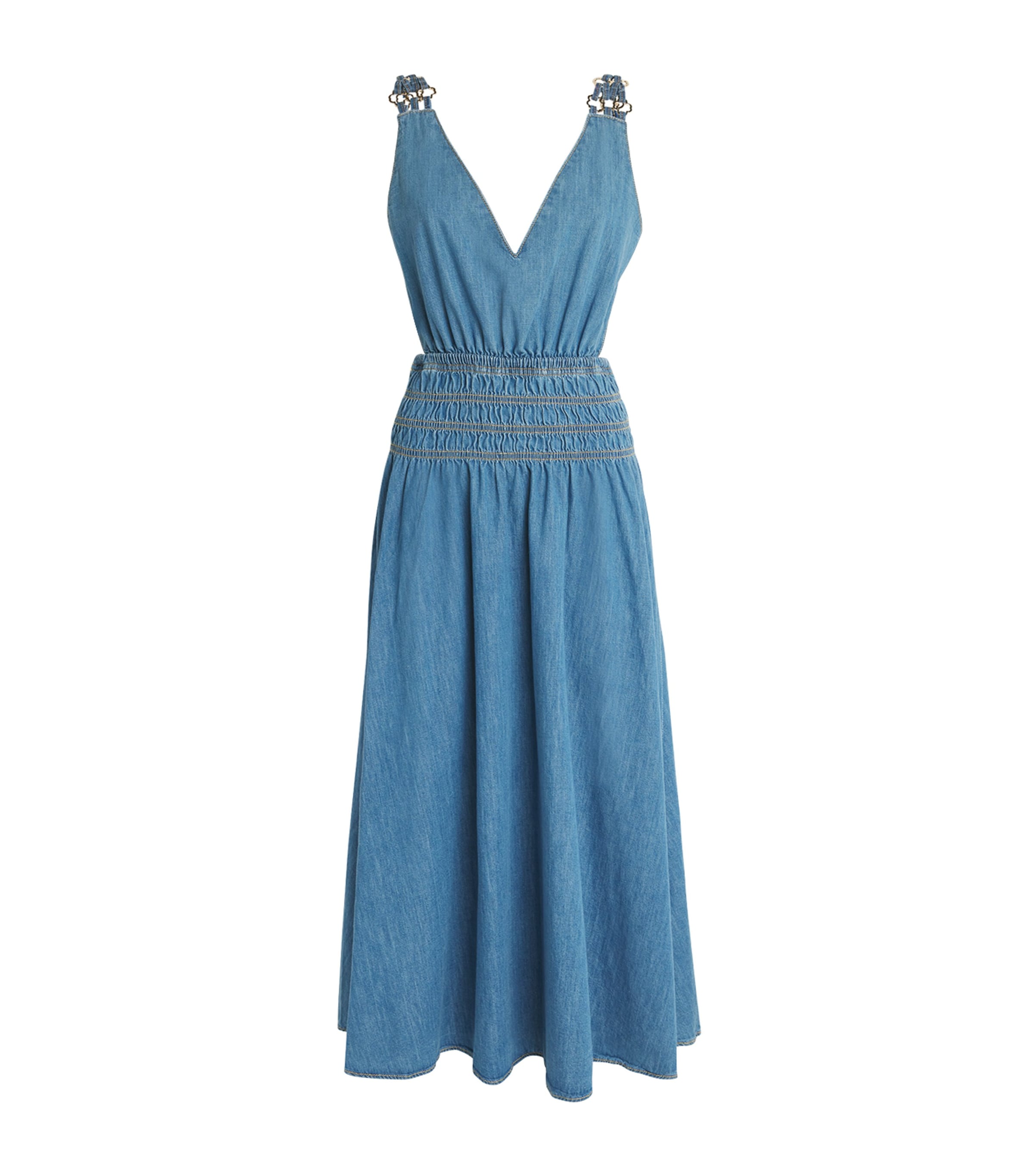 MAJE DENIM CUT-OUT MAXI DRESS 