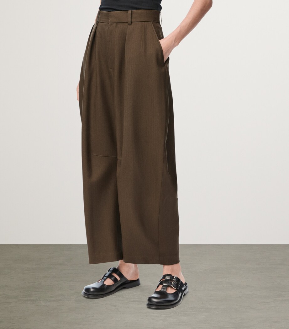 LOEWE Womens Wool-Blend Barrel Trousers Khaki Green Image 3