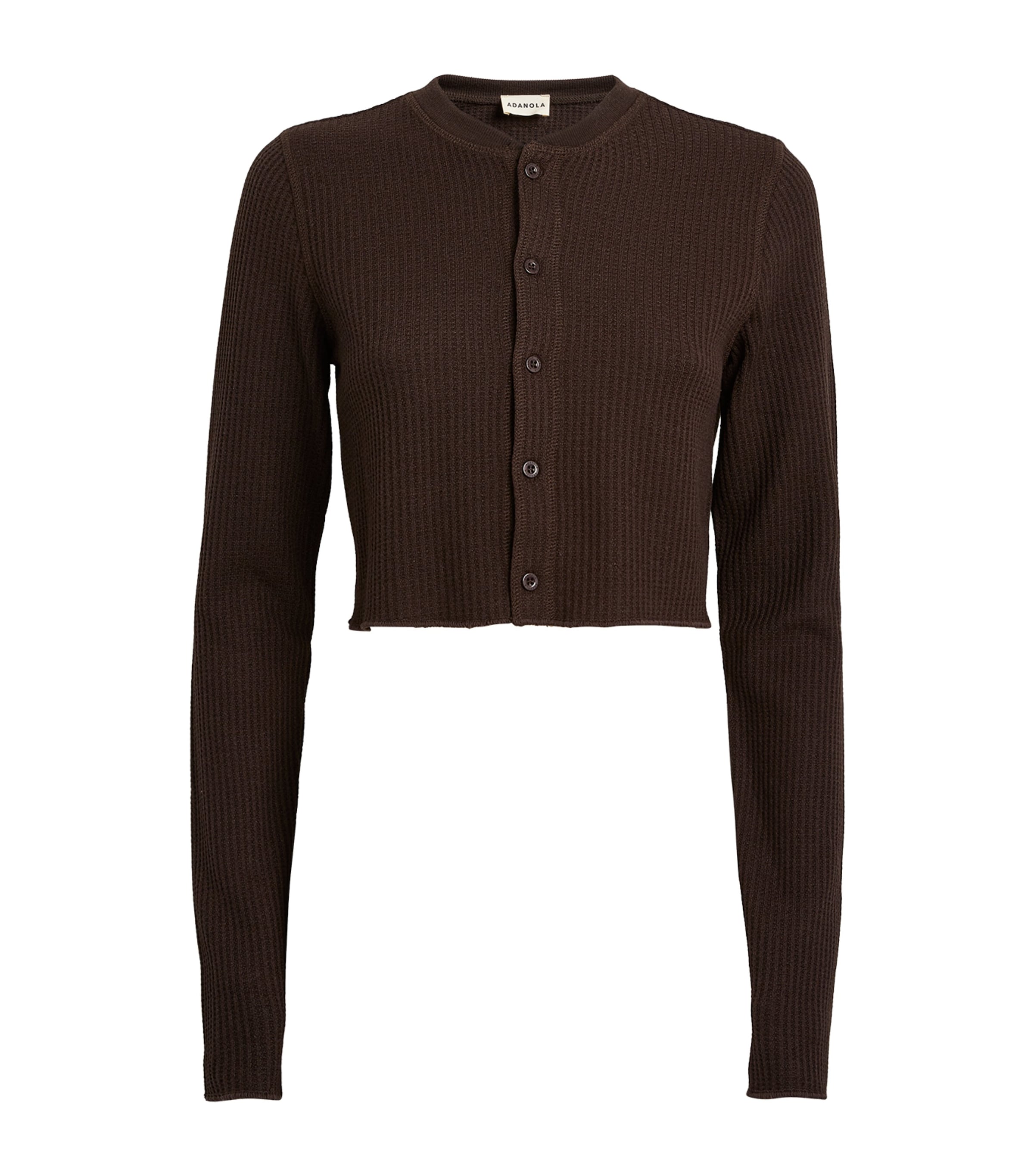 Adanola Cropped Waffle Cardigan In Brown