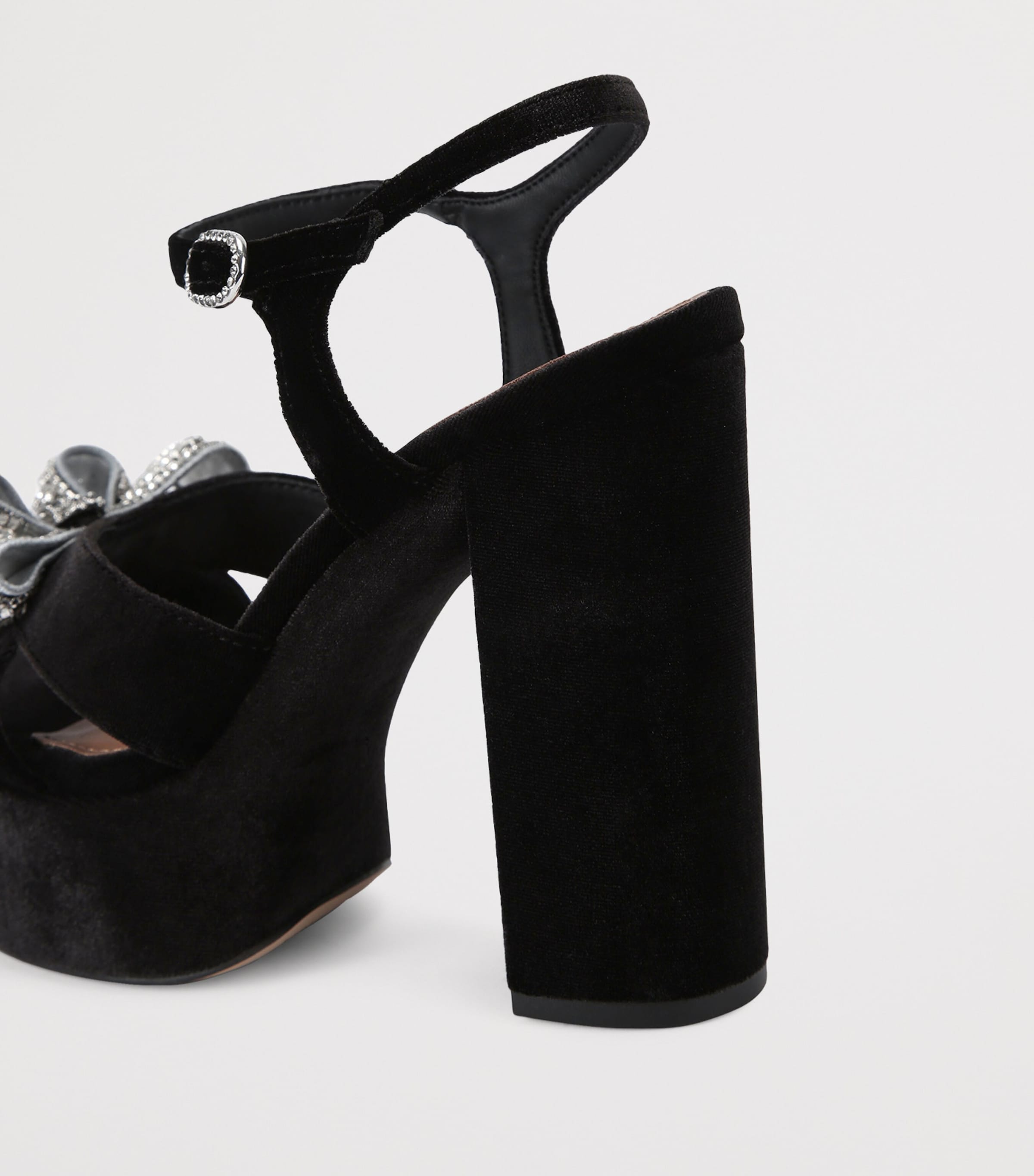 Velvet Embellished Bow Platform Sandals BLACK Image 2