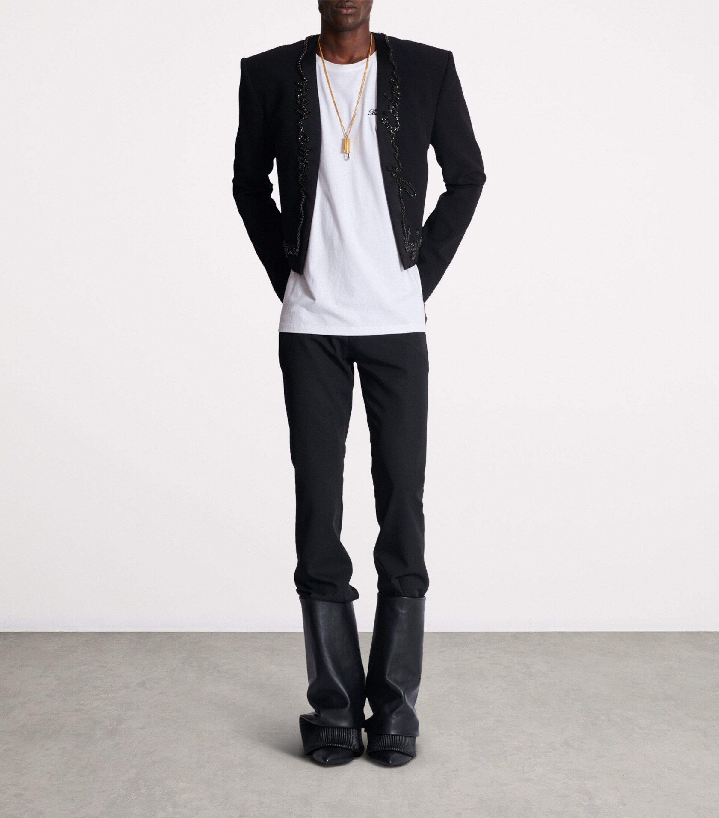 Balmain Crepe Embroidered Cropped Jacket | Harrods US