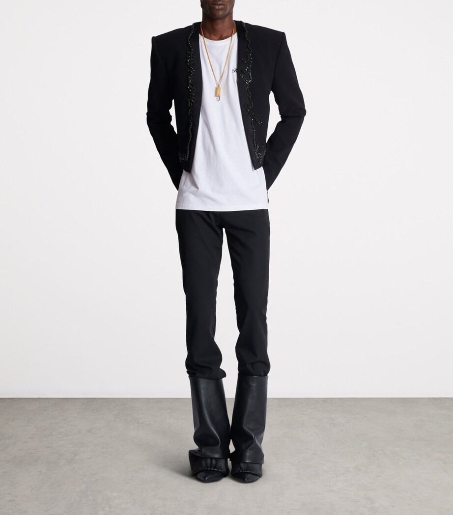 Crepe Embroidered Cropped Jacket 0PA NOIR Image 5