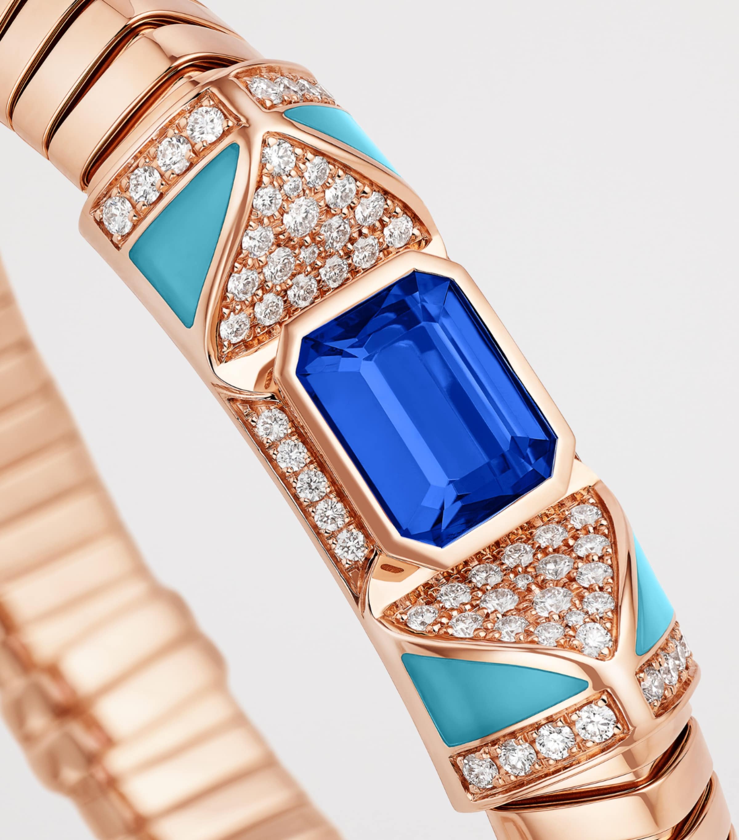 Bvlgari Rose Gold, Diamond, Tanzanite and Turquoise Tubogas Bracelet Pink Gold Image 3