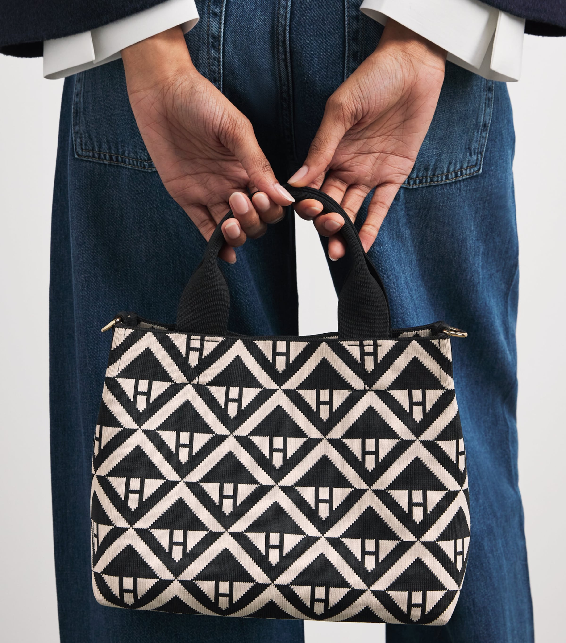 Harrods Small Geometric Tote Bag Black Image 2