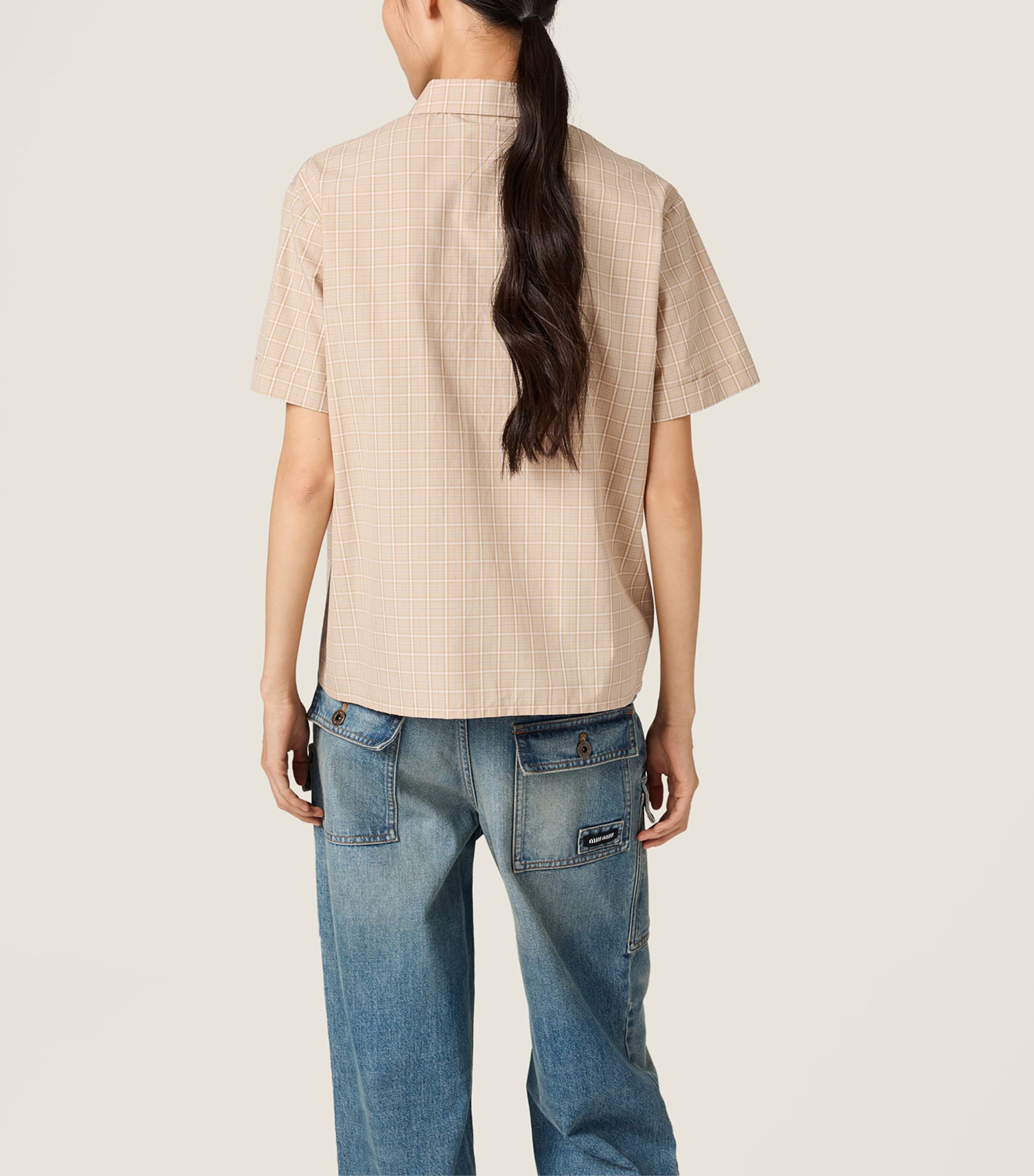 Miu Miu Womens Cotton Poplin Check Oversized Shirt Image 3