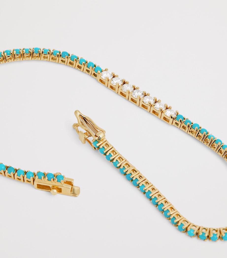 Yellow Gold, Diamond and Turquoise Four-Prong Tennis Bracelet YELLOW GOLD Image 4