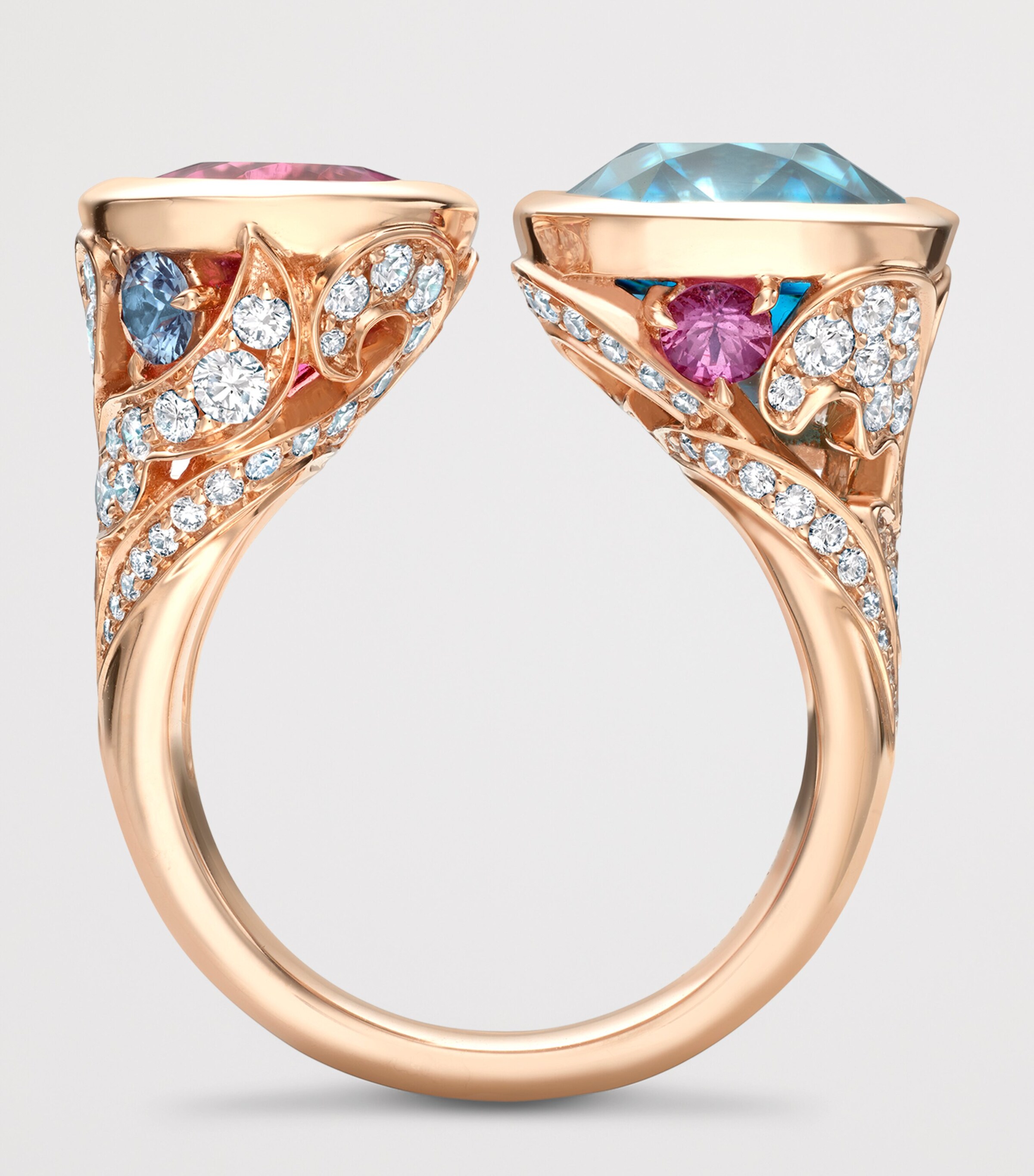 Boodles Rose Gold, Diamond and Gemstone The Palace Collection Royal Damask Gemini Ring Pink Image 4