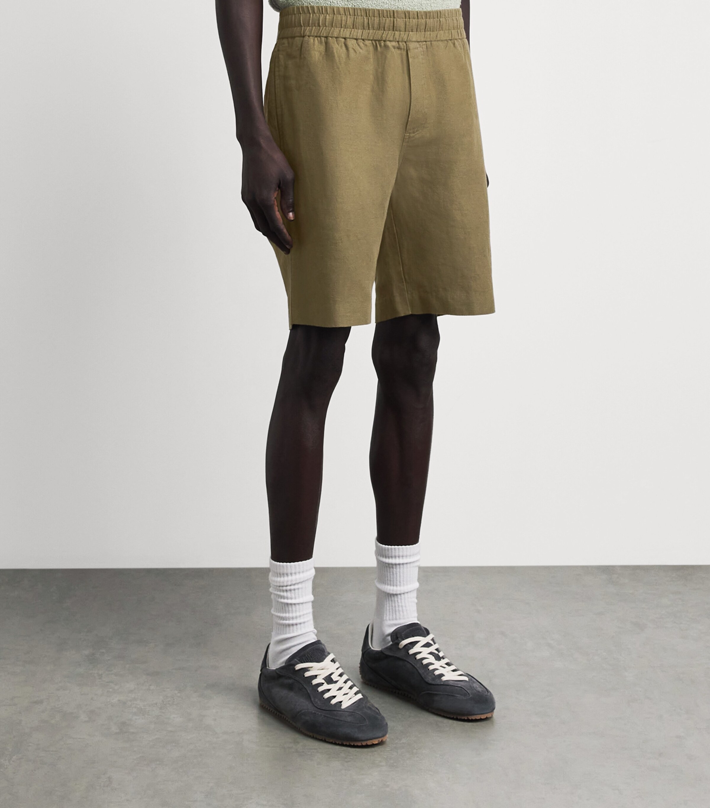 Samsøe Samsøe Mens Linen-Cotton Smith Shorts Dusky Green Image 4