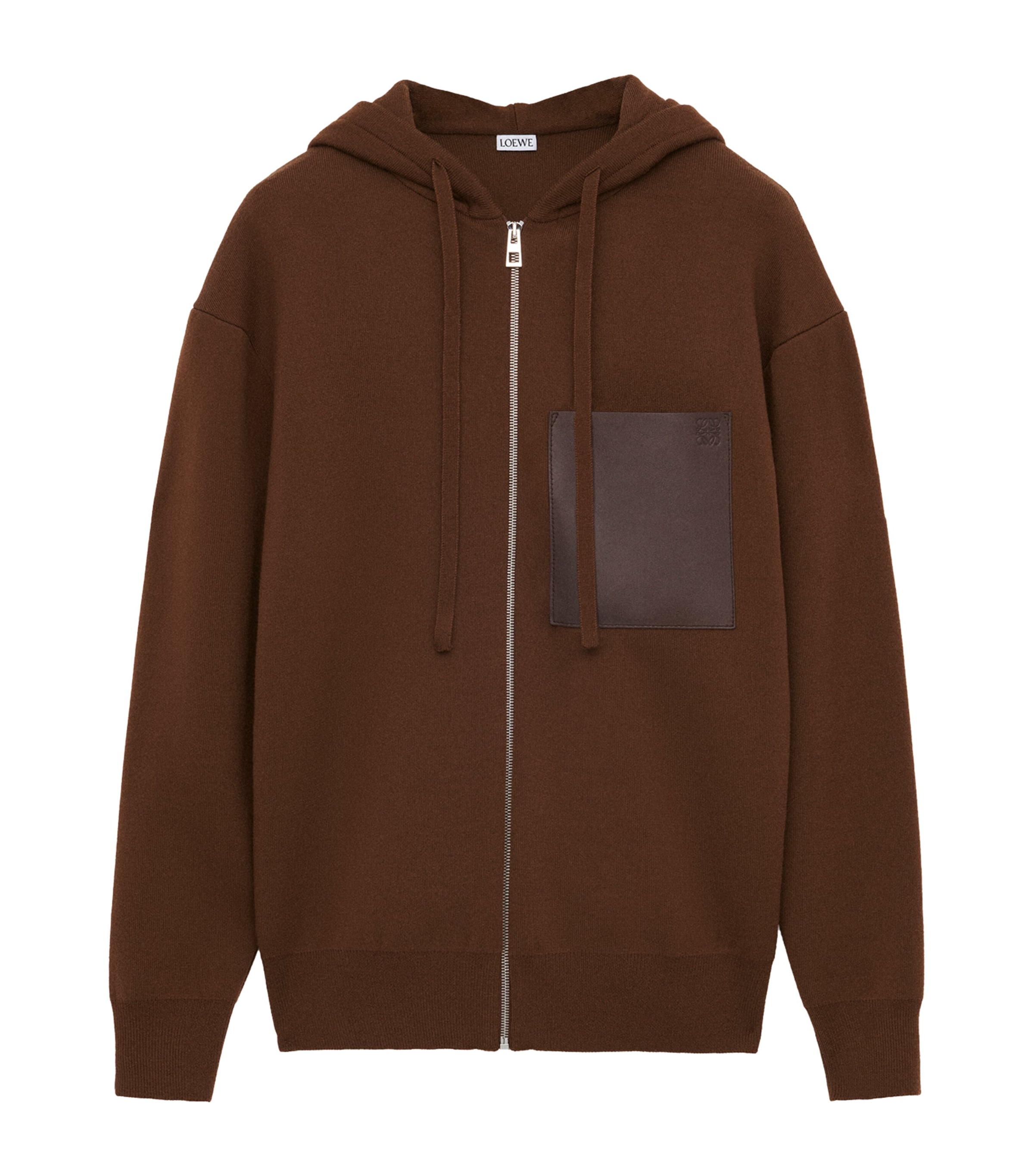 Wool-Blend Leather-Pocket Hoodie BROWN Image 1