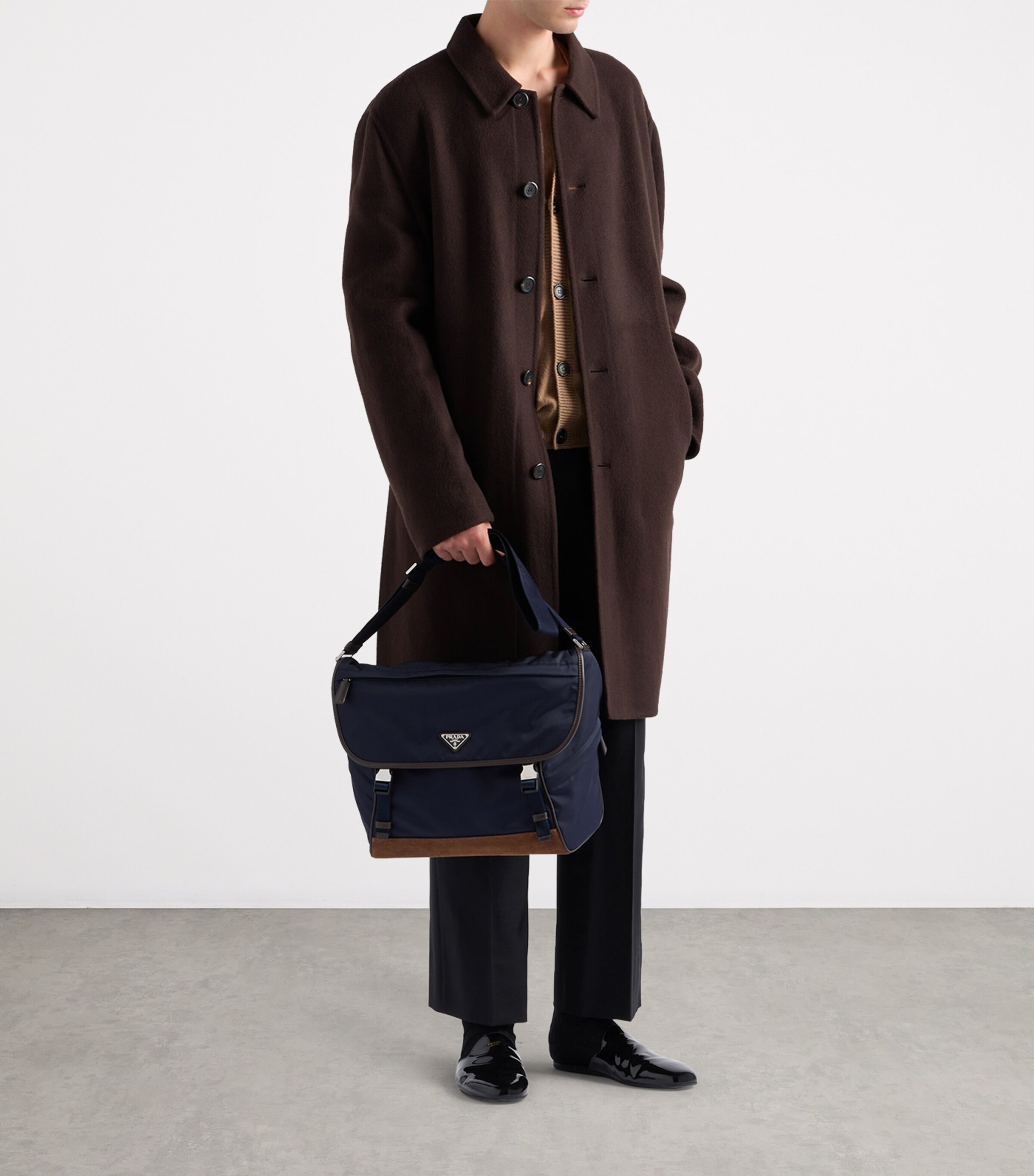 Small Re-Nylon and Leather Messenger Bag F0C1B Image 8